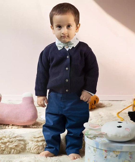 Navy Blue Button-Down Knitted Cardigan