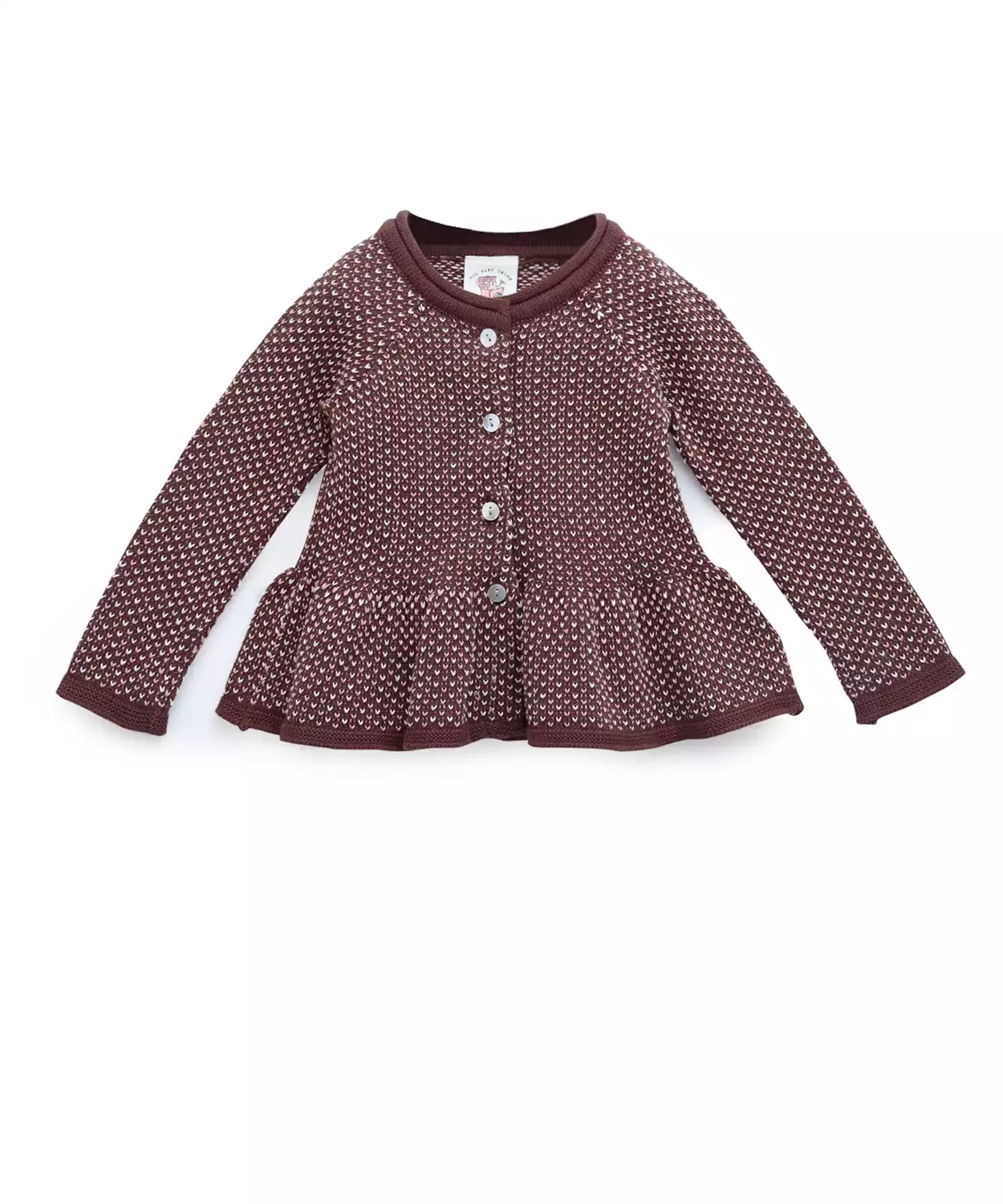 Brown Button-Down Knitted Peplum Cardigan