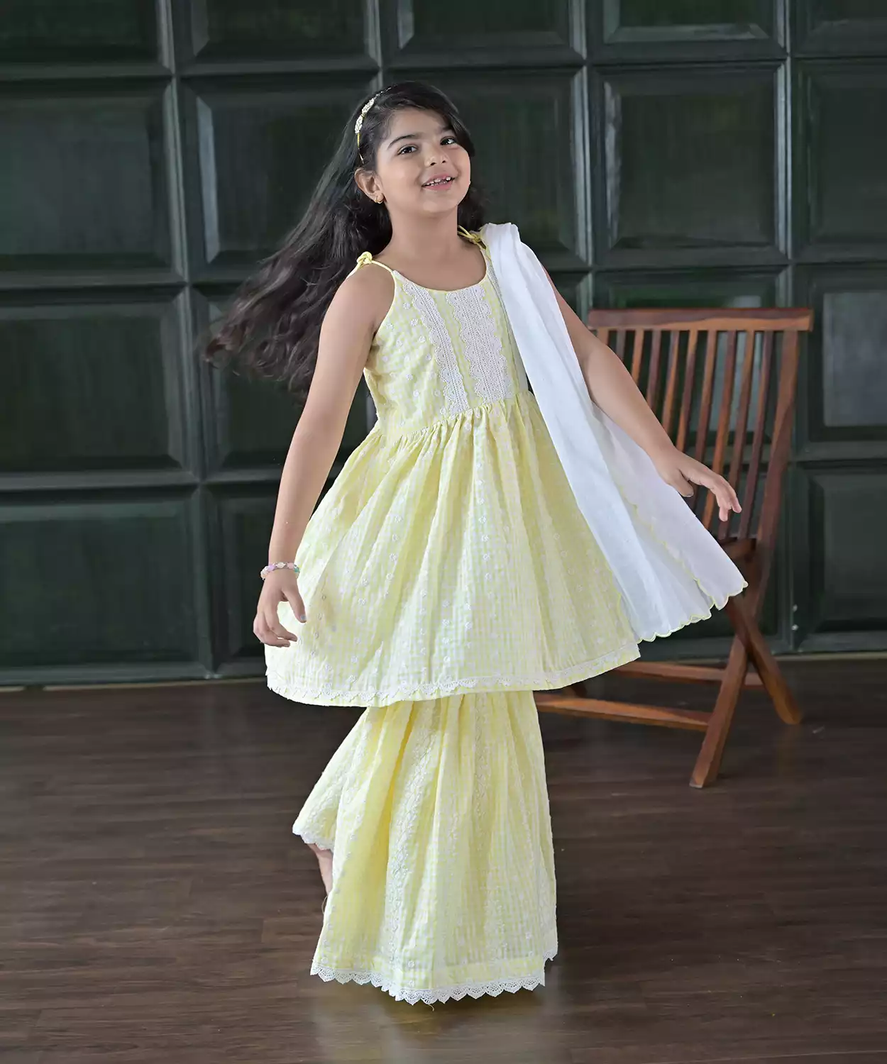 Yellow Gingham Check Sharara Set