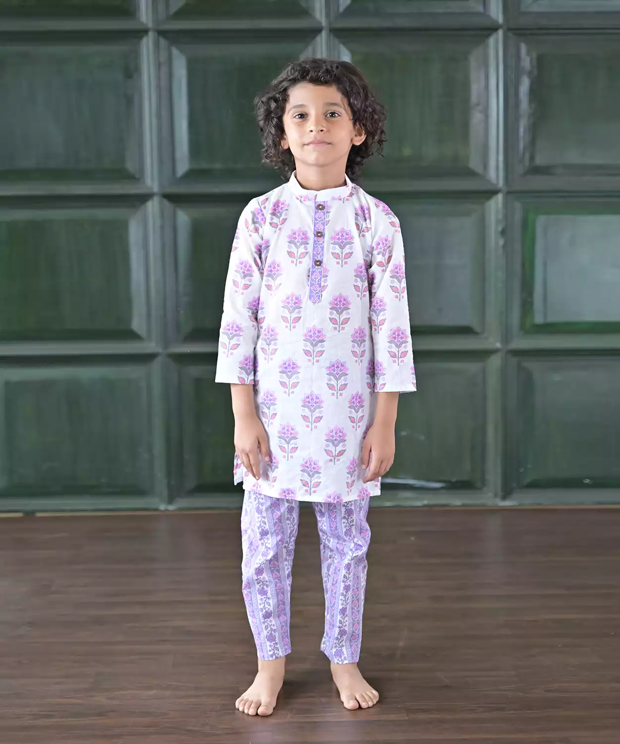 White-Purple Kurta Set