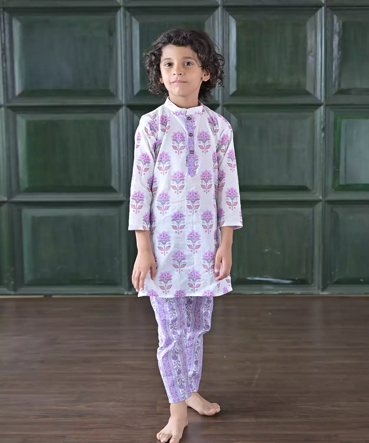 White-Purple Kurta Set