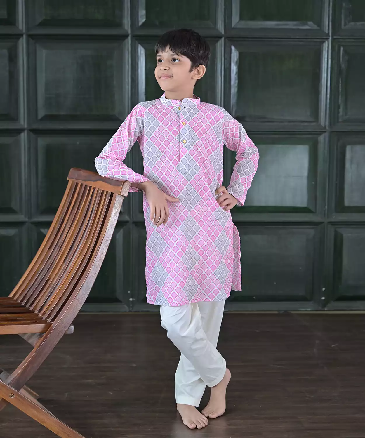 Pink-Grey Honeycomb Kurta Set