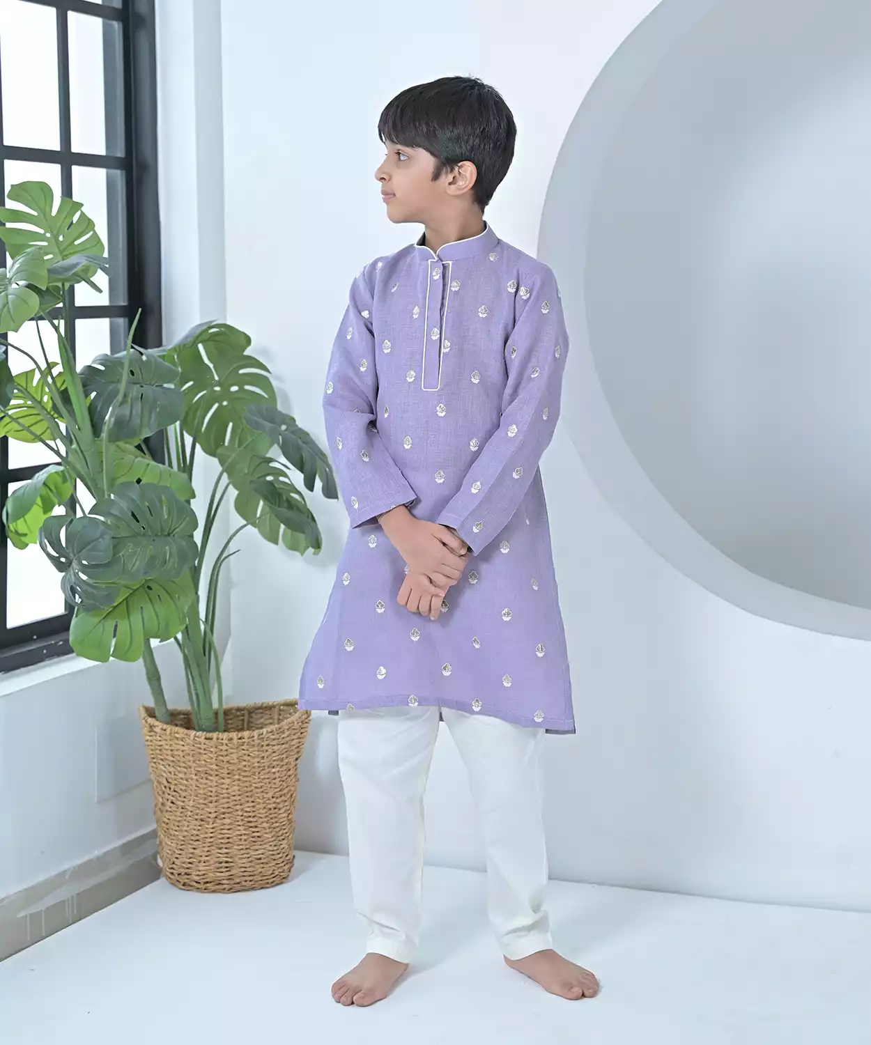 Purple Linen Kurta Set