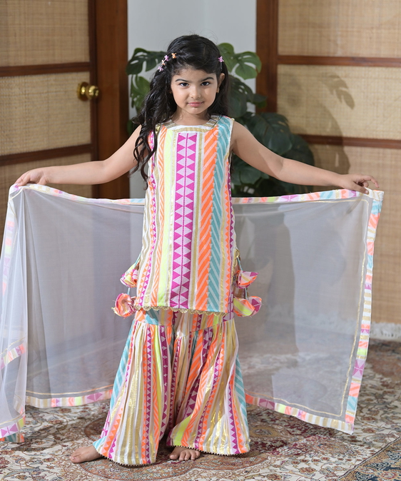 Neon Striped Sharara Set