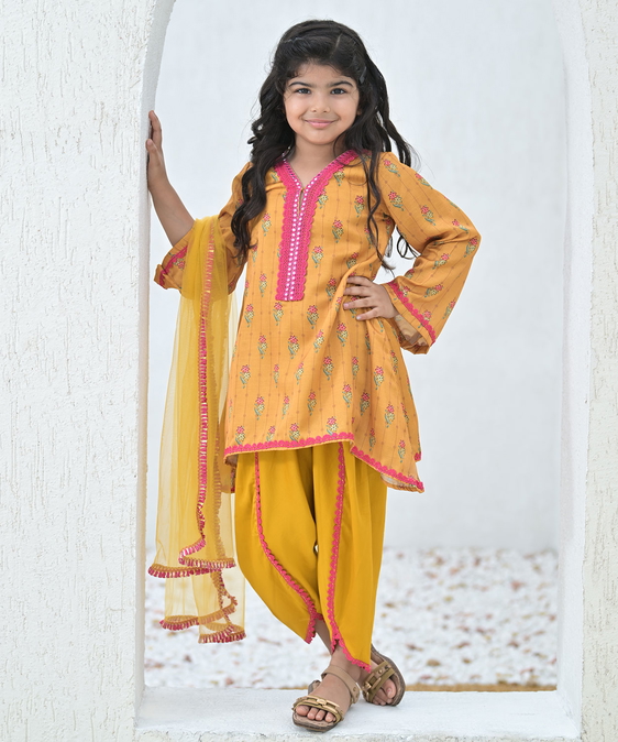 Mustard Floral Tulip Pant Set