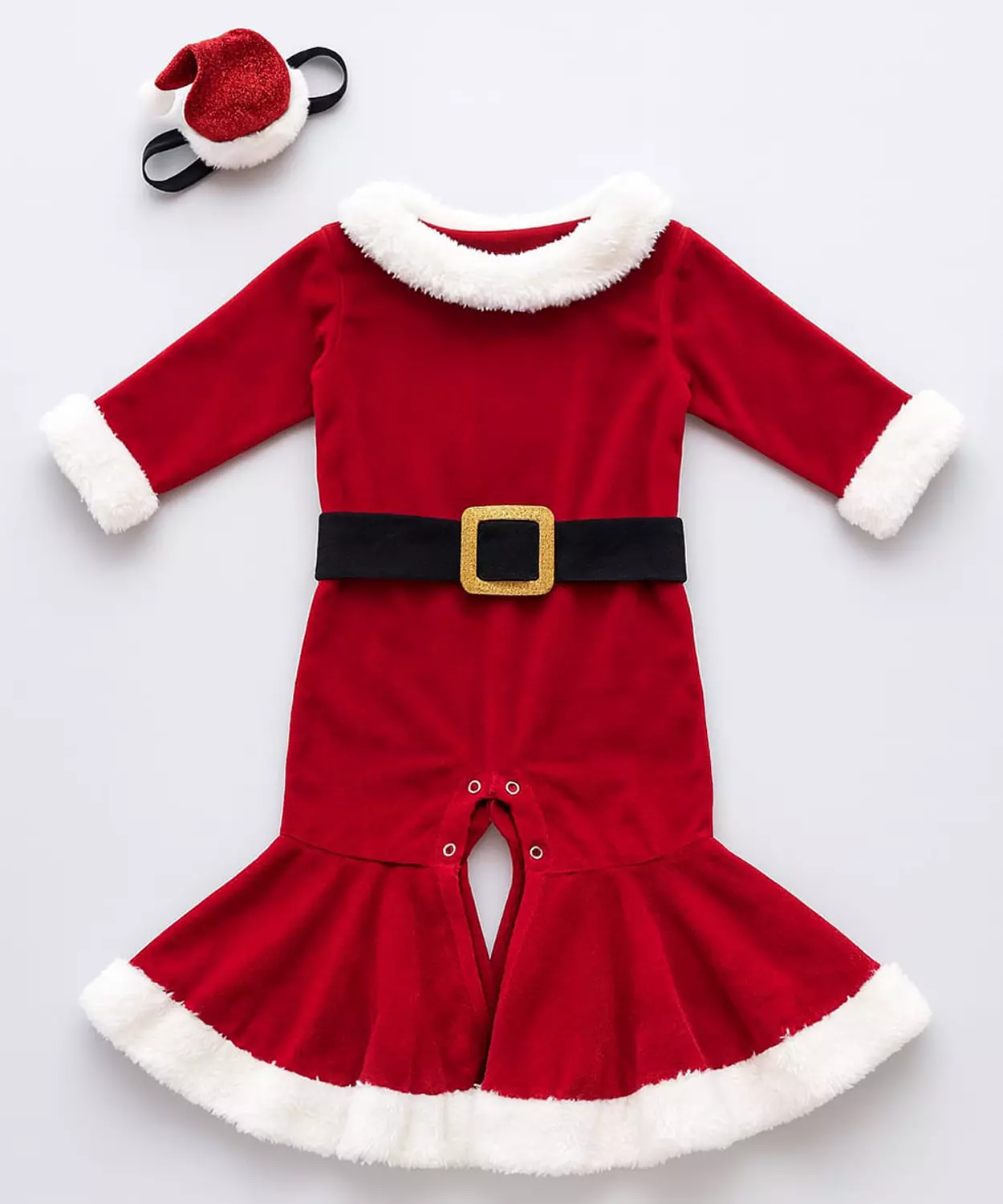 Fur Warm X-Mas Bodysuit 3 Pc Dress With Belt & Headband - Red & White
