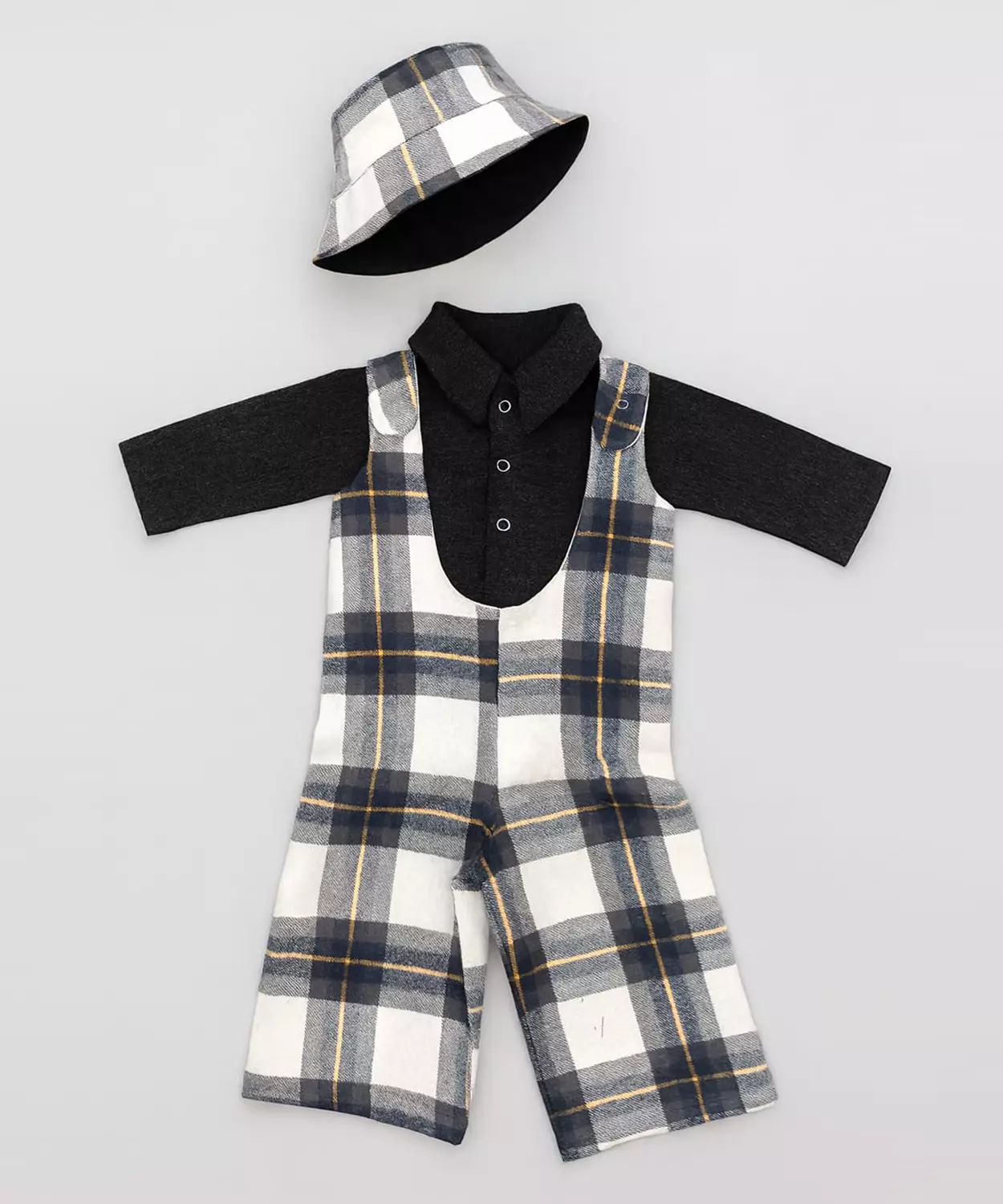 Plaid Warm Dangree 3 Pc Set With Shirt & Bucket Cap - Blue & White