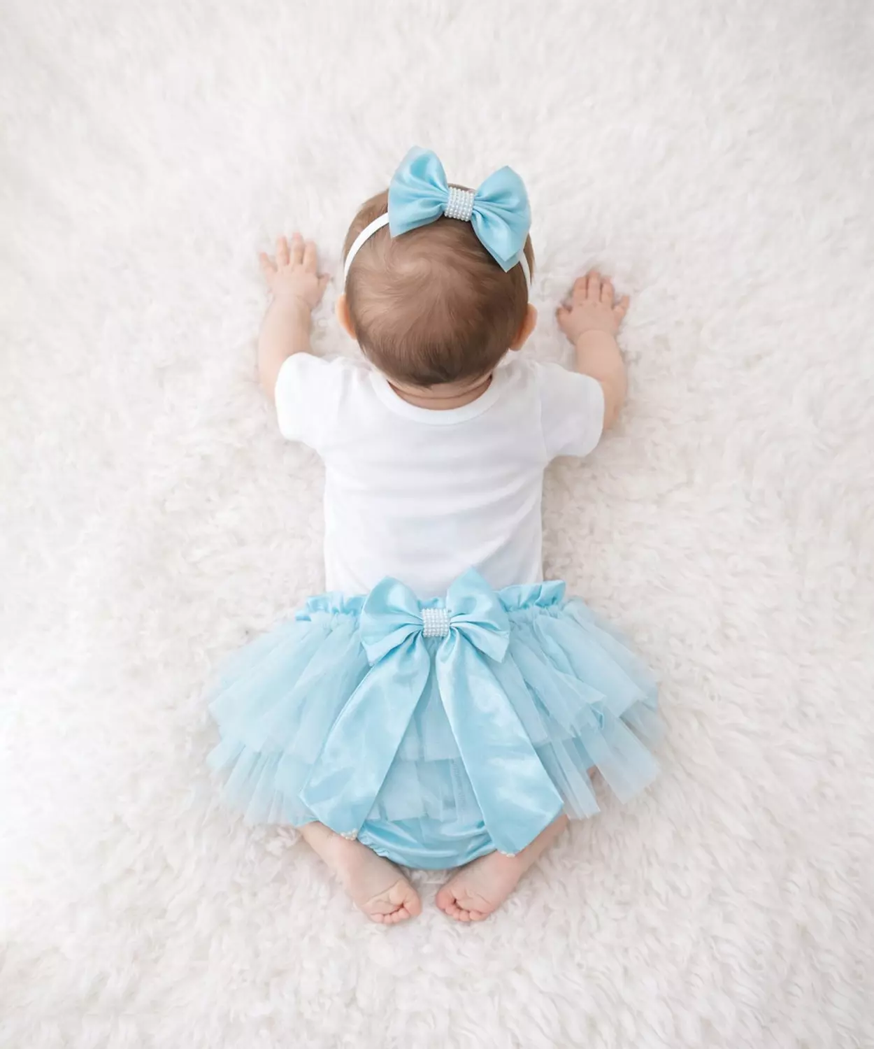 3Pc Seashell Bodysuit With Blumer & Headband - Blue & White