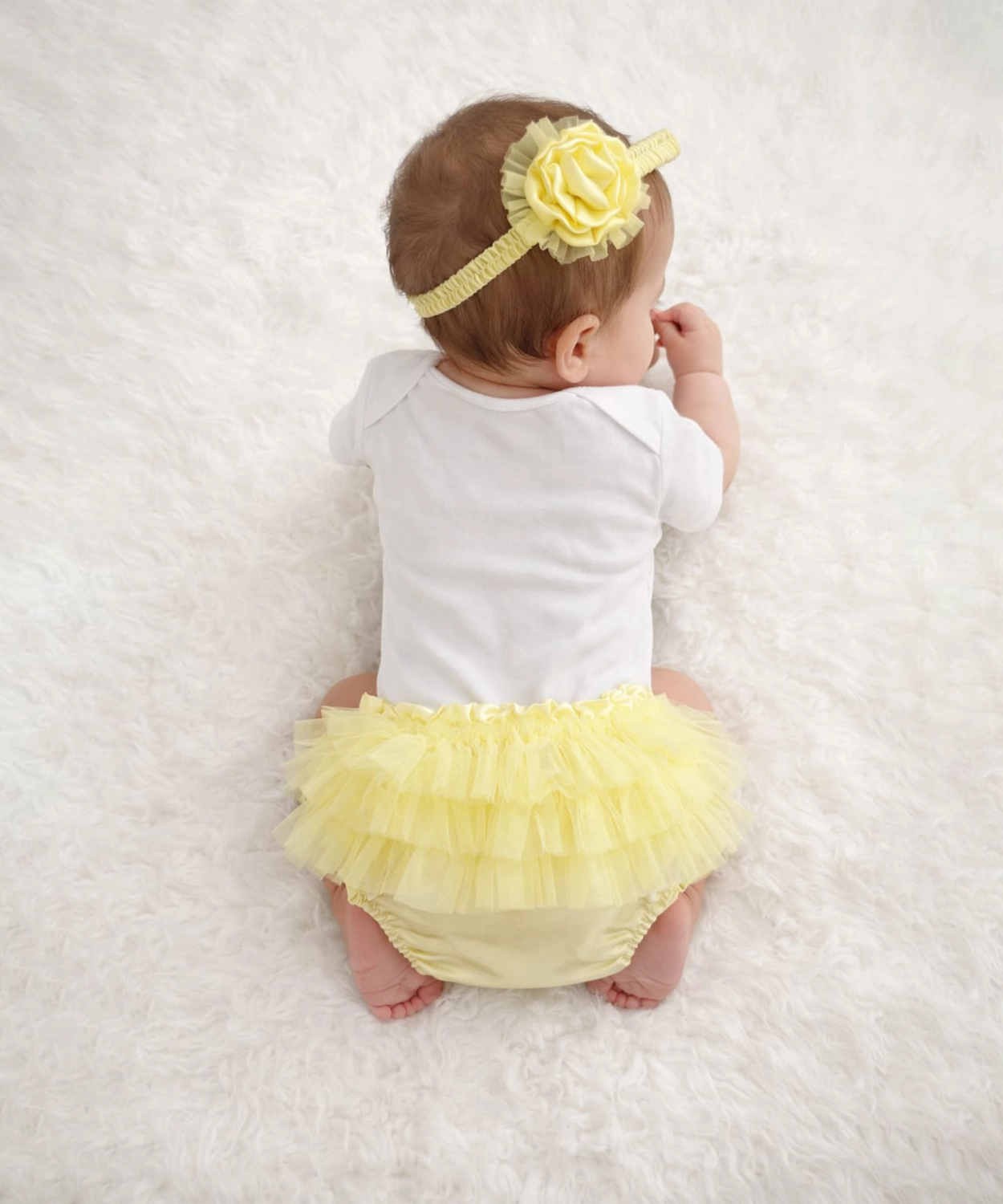 3Pc Flower Bodysuit With Blumer & Headband - Yellow & White