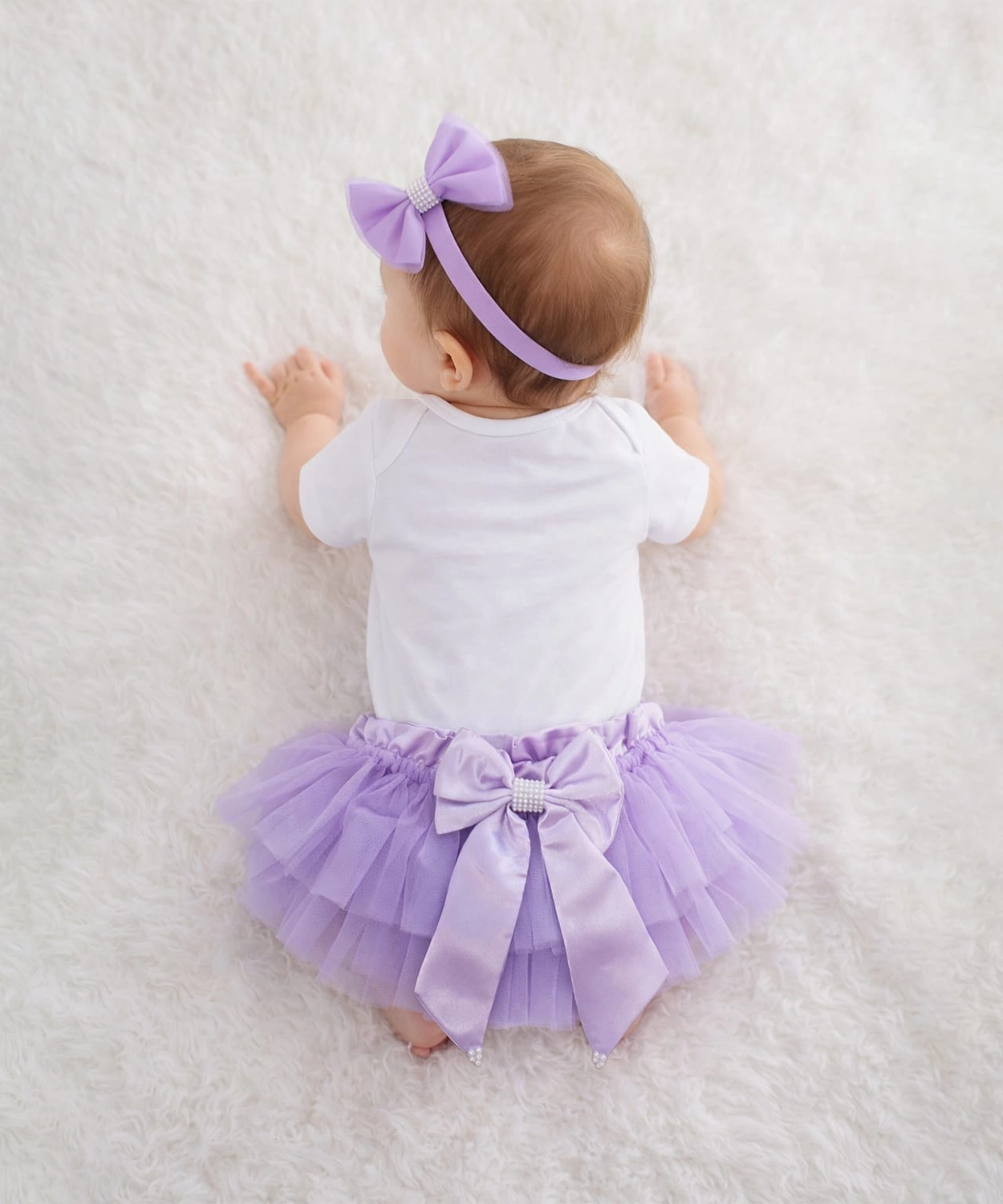 3Pc Pearly Bodysuit With Blumer & Headband - Lilac & White