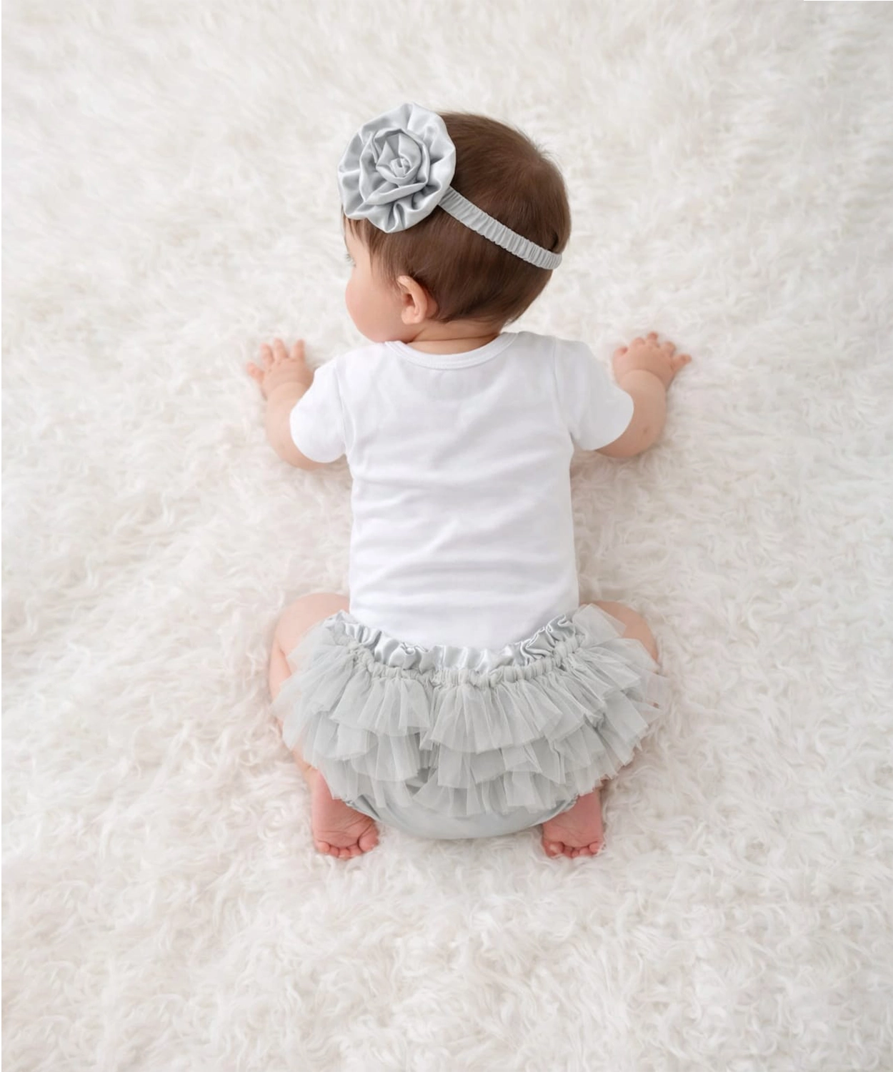 3Pc Crown Bodysuit With Blumer & Headband - Grey & White