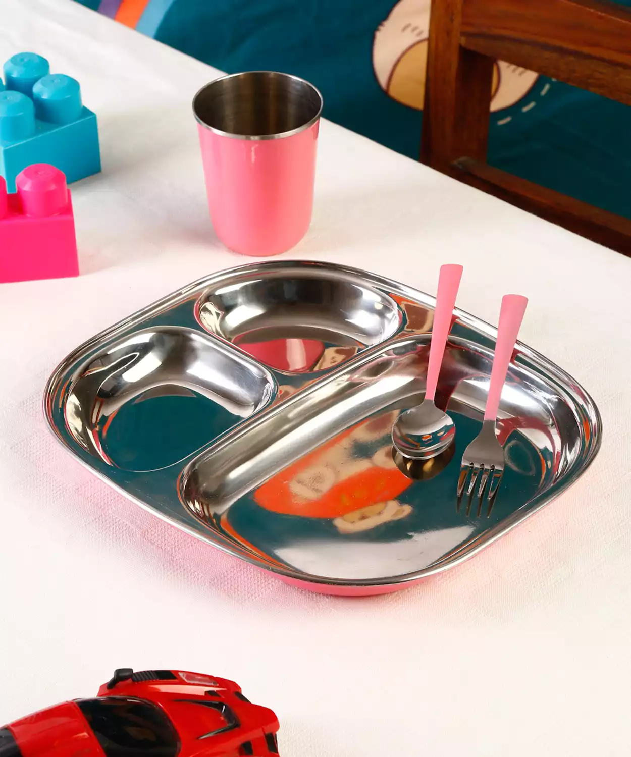 Rakhi Gift Set Steel Dinner Box(4Pcs)-Pink