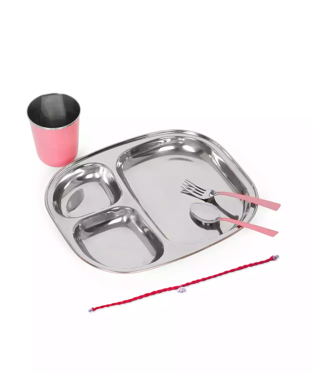 Rakhi Gift Set Steel Dinner Box(4Pcs)-Pink