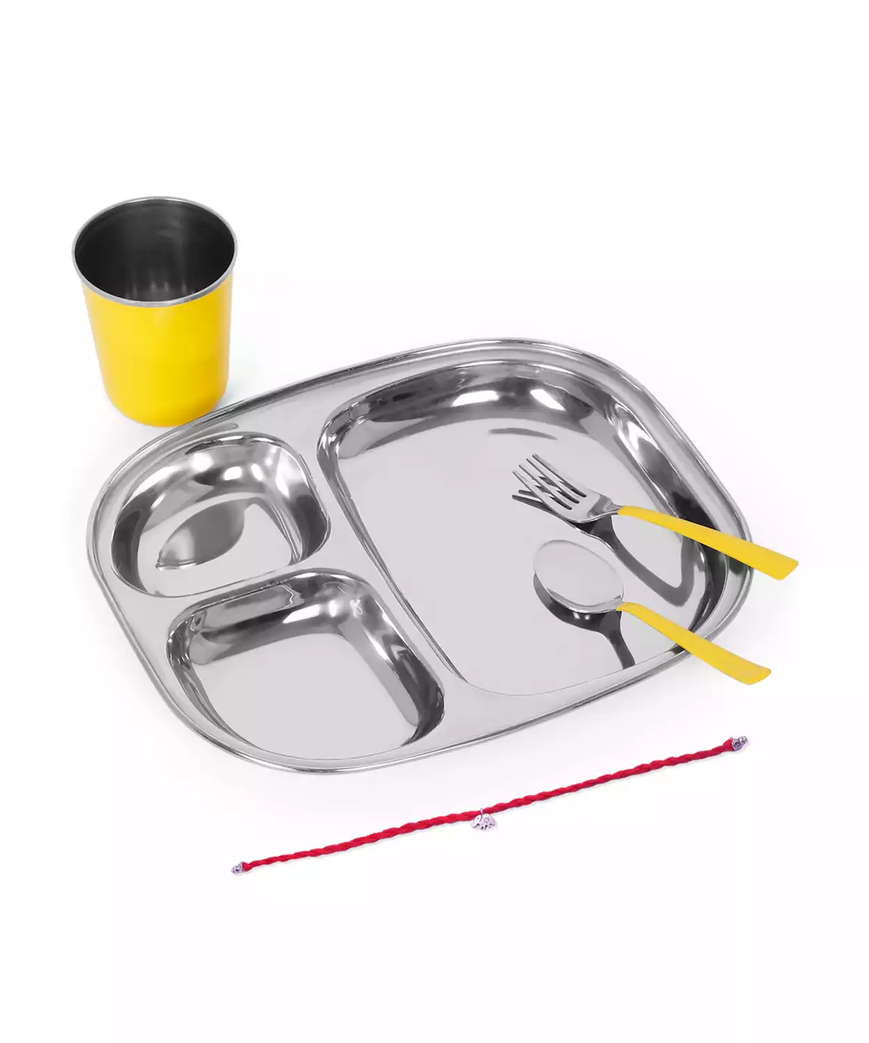 Rakhi Gift Set Steel Dinner Box(4Pcs)-Yellow