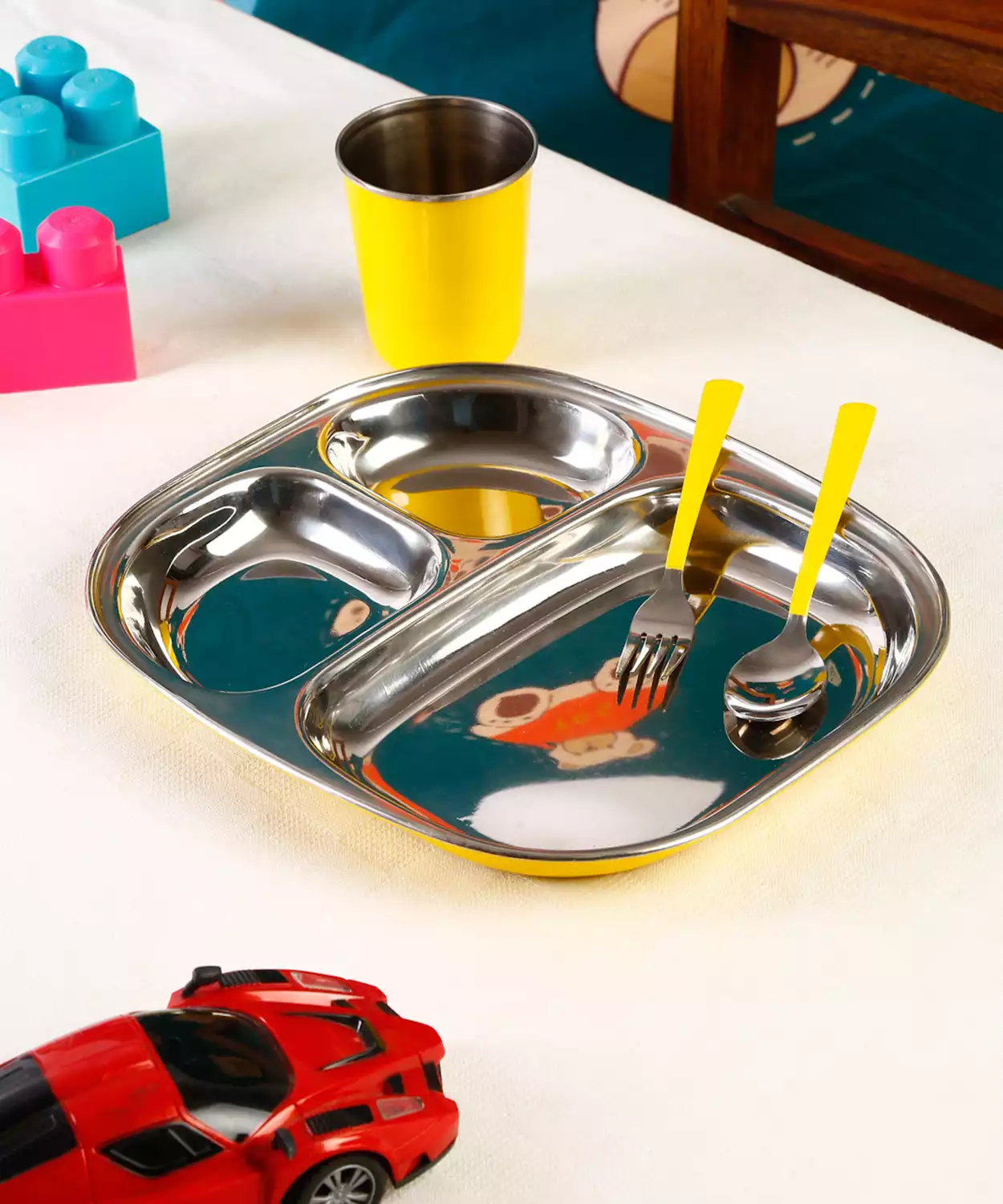 Rakhi Gift Set Steel Dinner Box(4Pcs)-Yellow