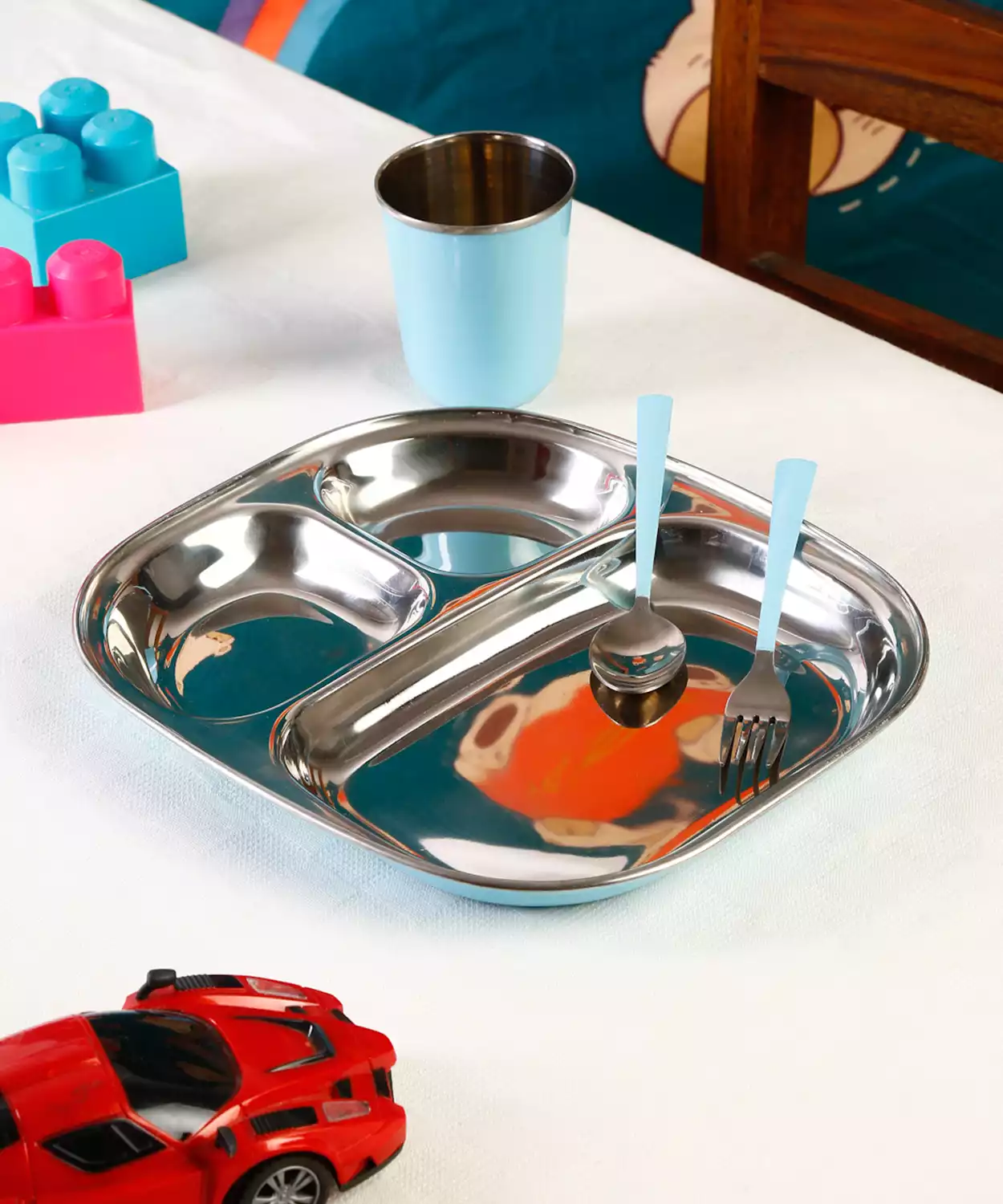 Rakhi Gift Set Steel Dinner Box(4Pcs) -Blue