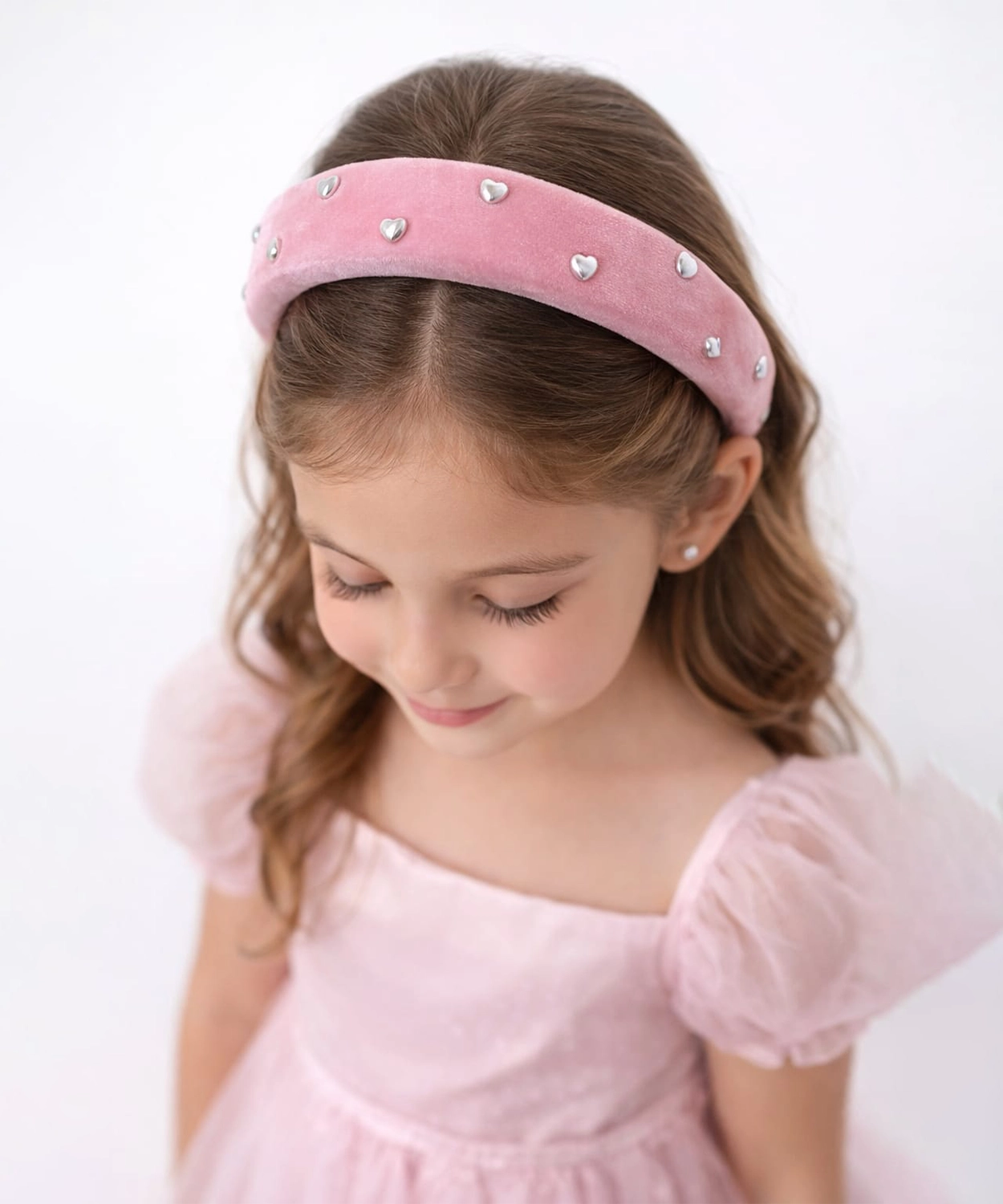 Heart Pearl Puffy Hairband - Pink