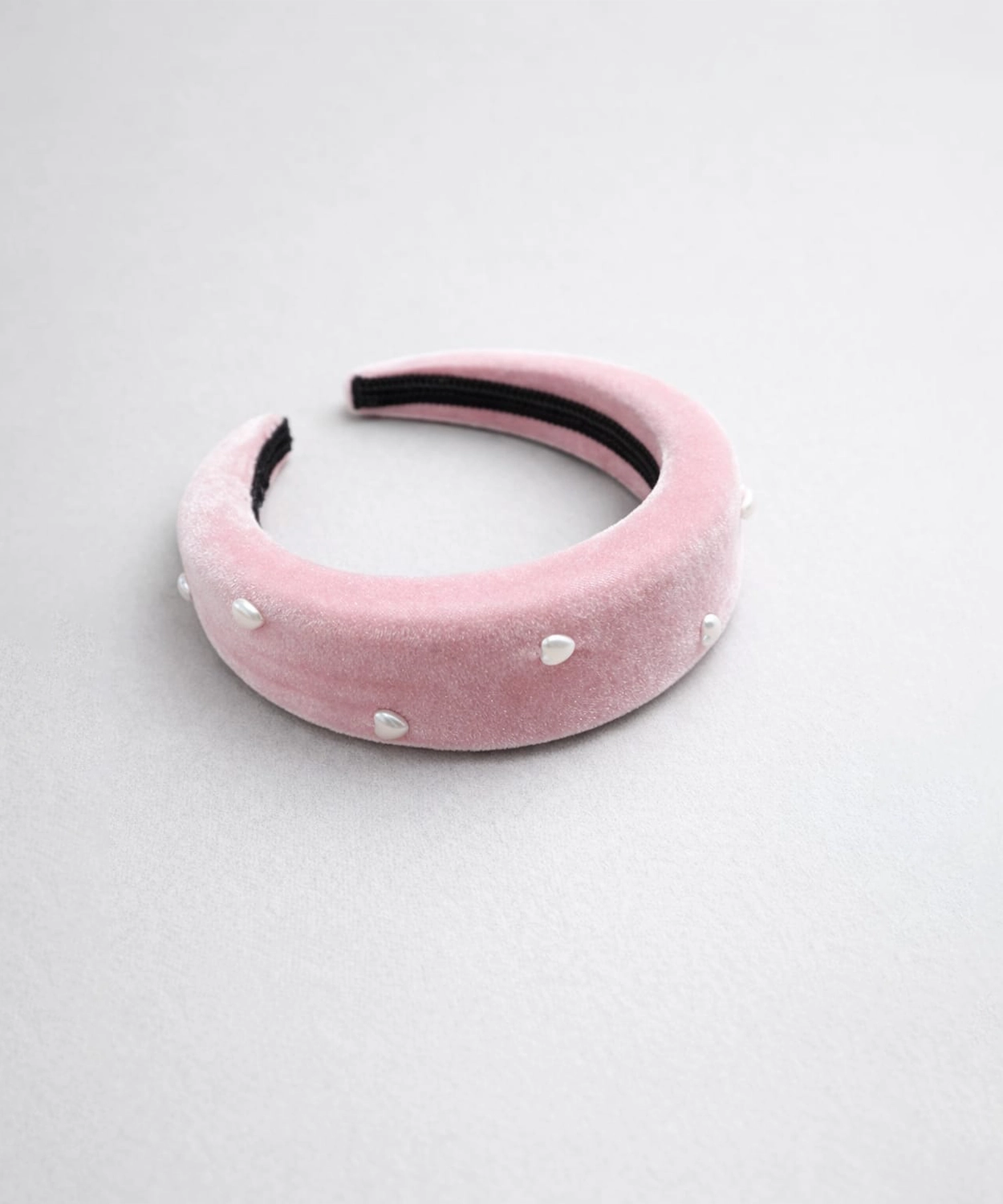 Heart Pearl Puffy Hairband - Pink