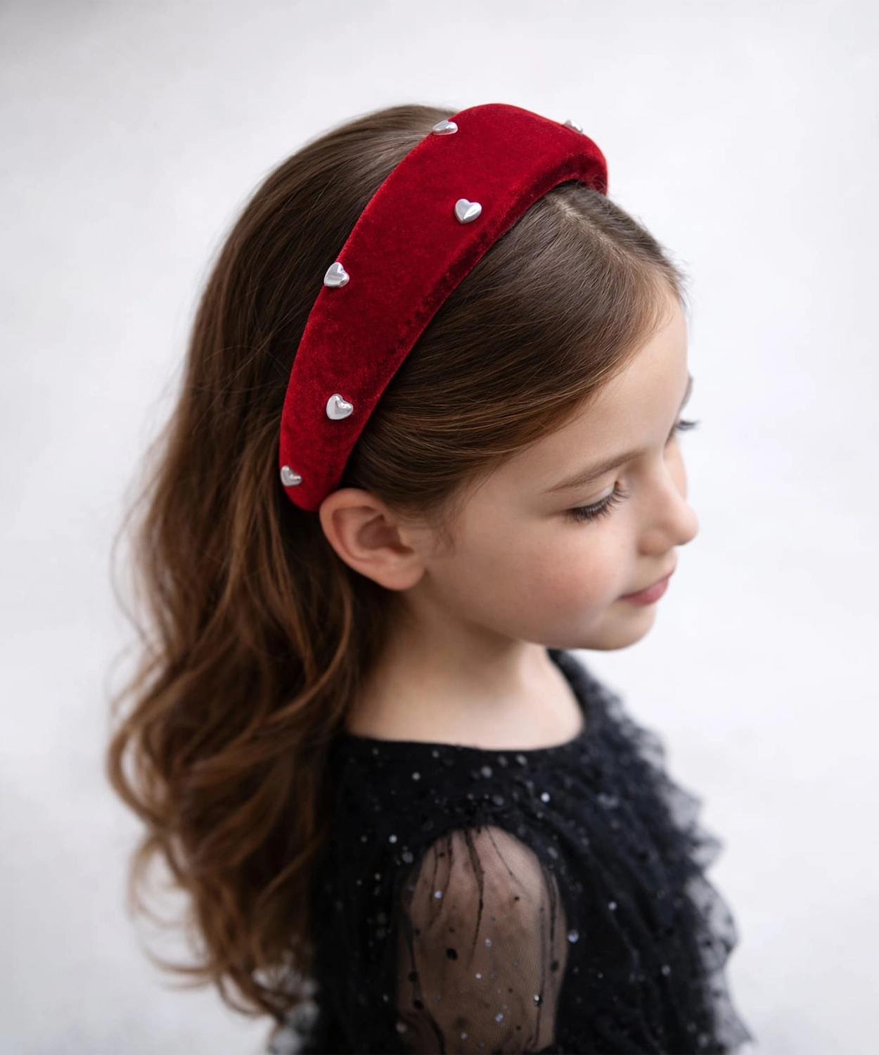 Heart Pearl Puffy Hairband - Red