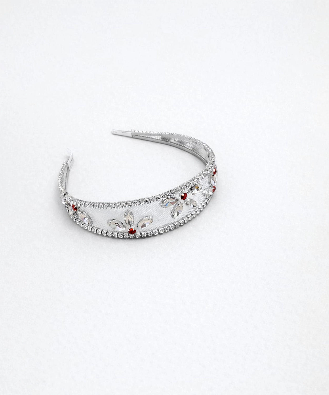 Stones Embellished Hairband - Silver & Red