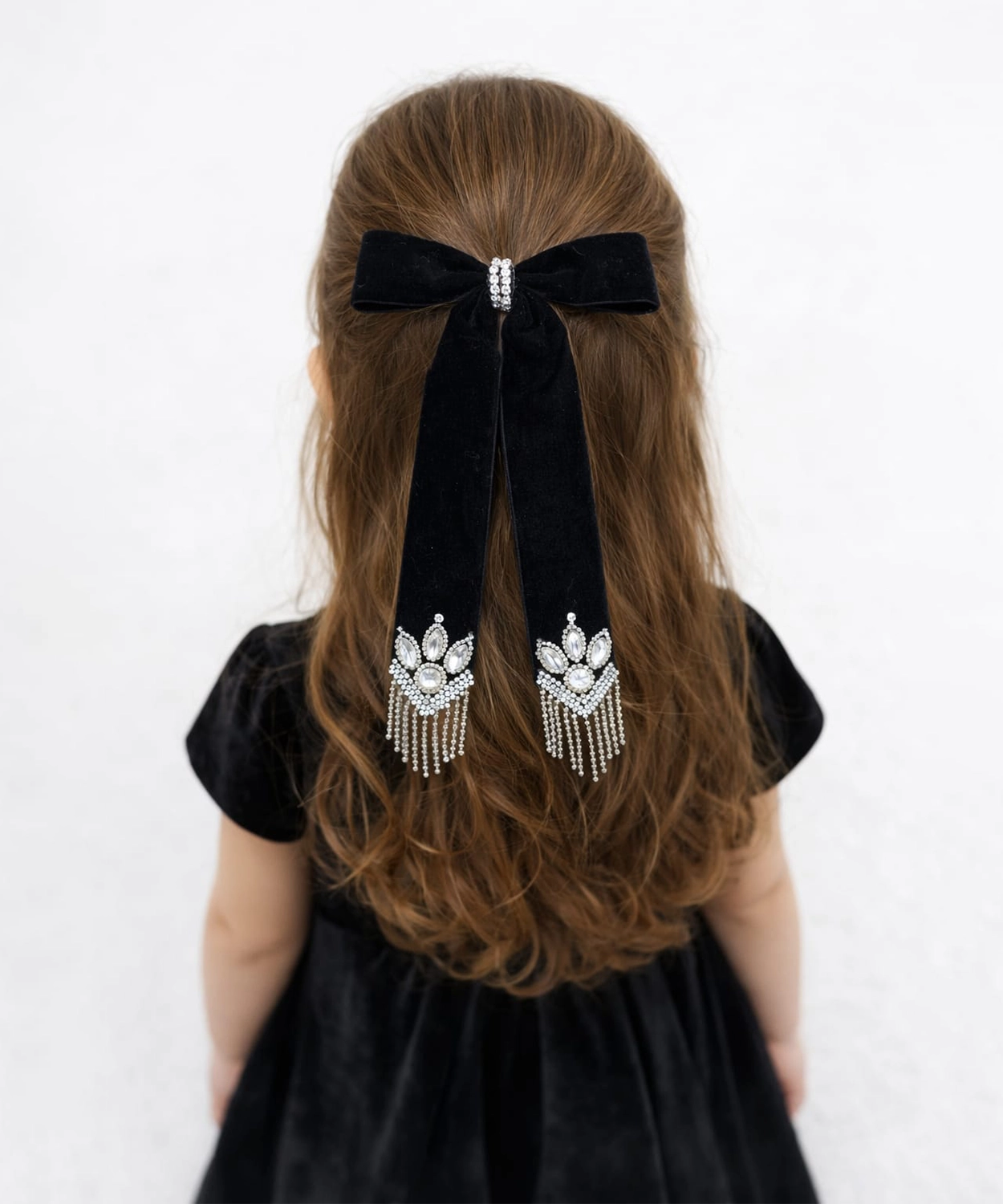 Stones Embellished Bow Clip - Black & Silver