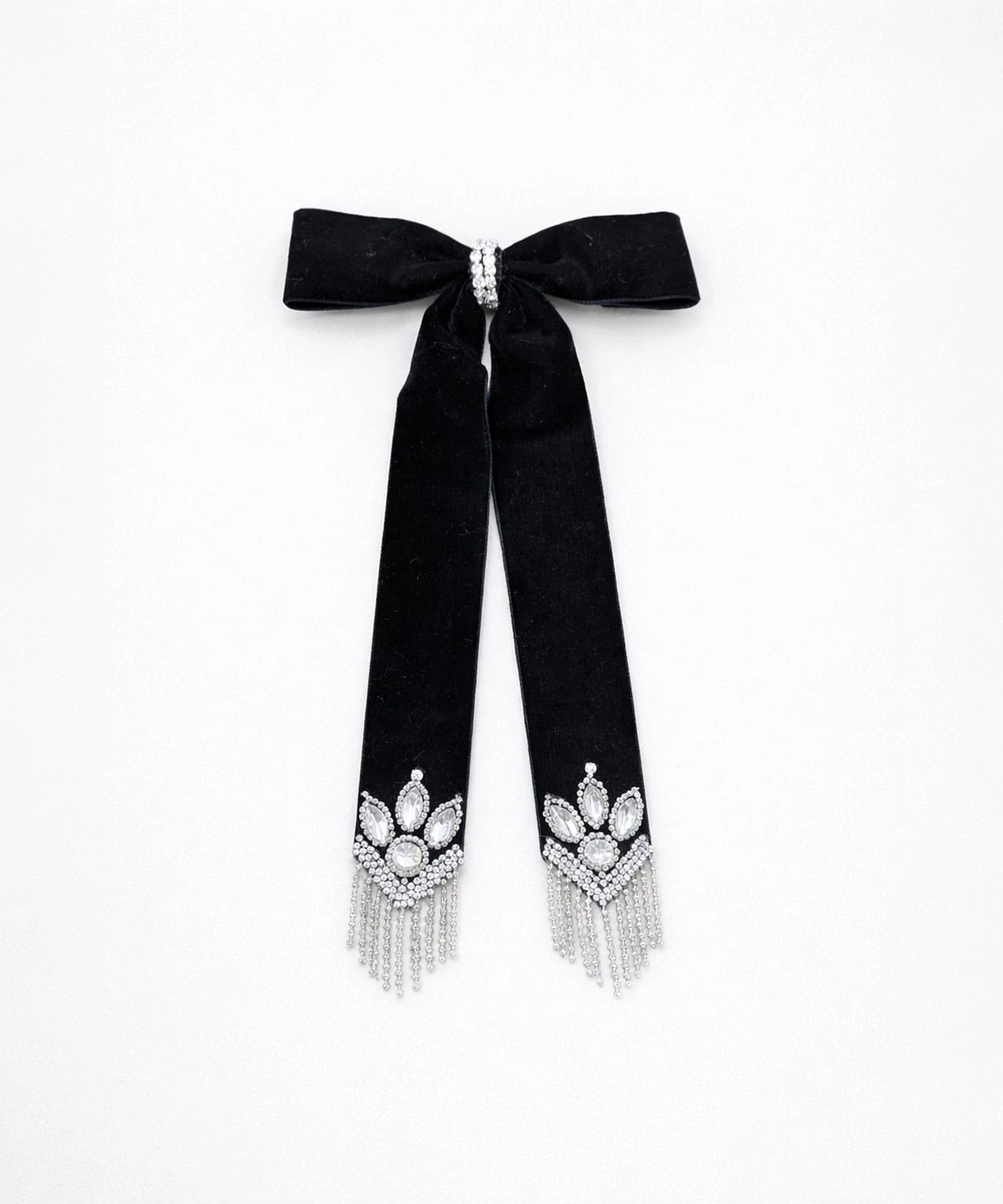 Stones Embellished Bow Clip - Black & Silver
