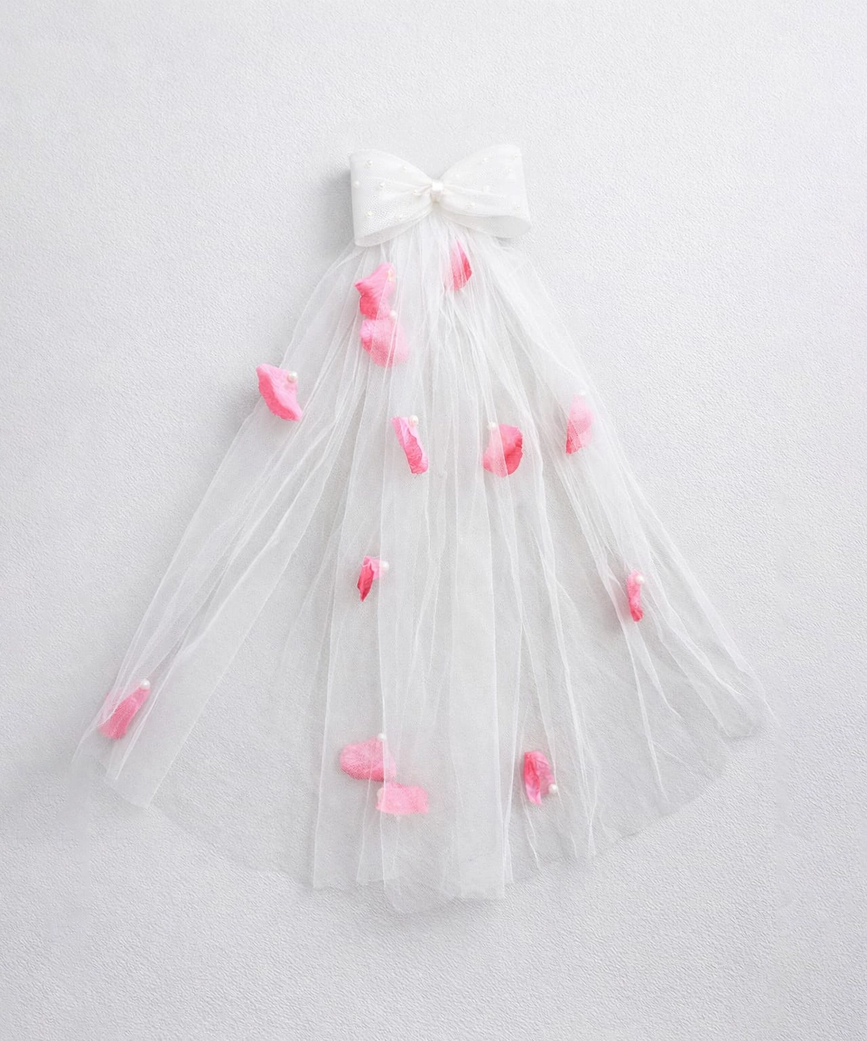 Veil Bow Clip - White & Pink