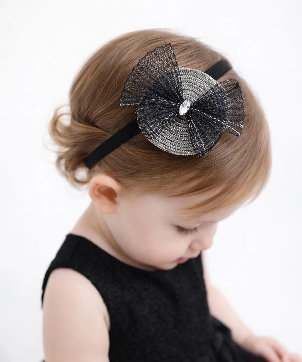 Stones Embellished Bow Headband - Black & Silver