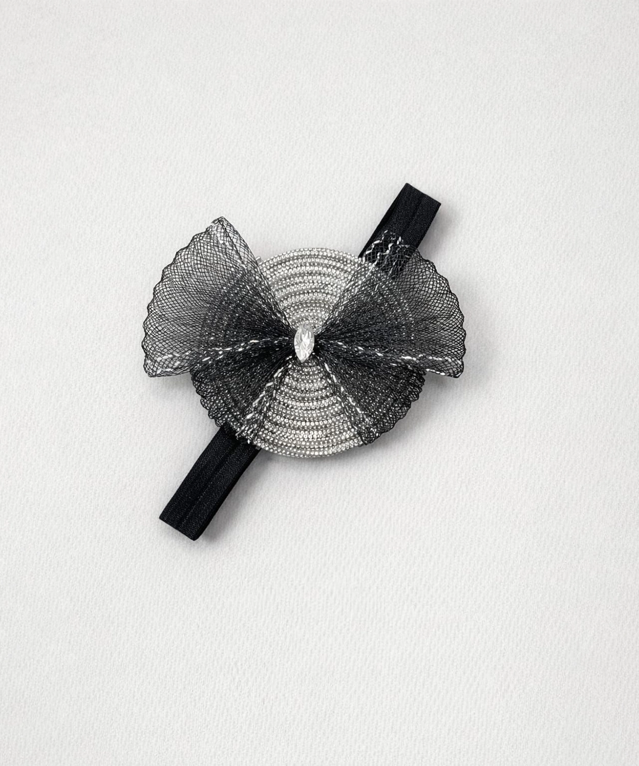 Stones Embellished Bow Headband - Black & Silver