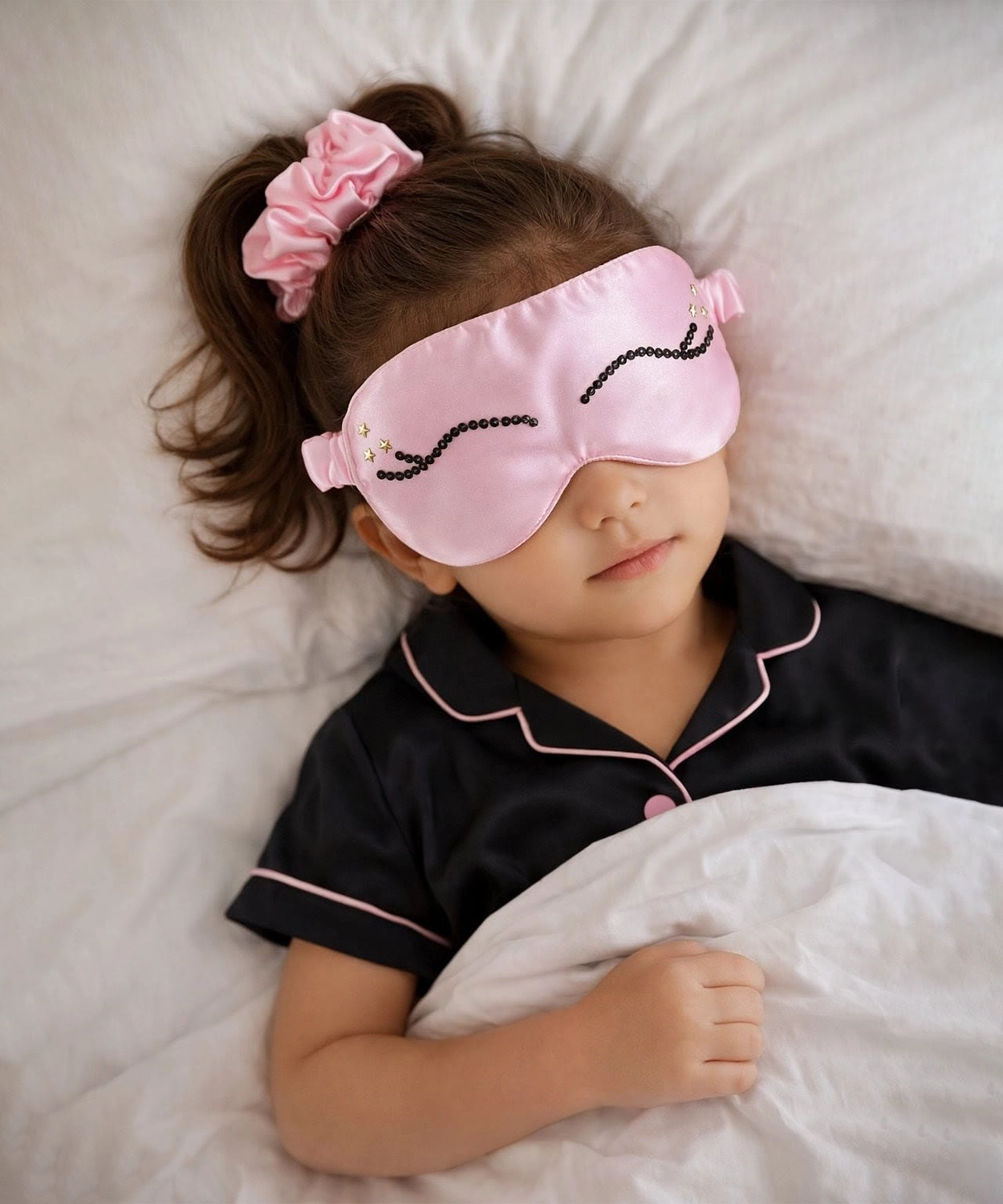 Eyes Embellished Eyemask With Scrunchie - Pink