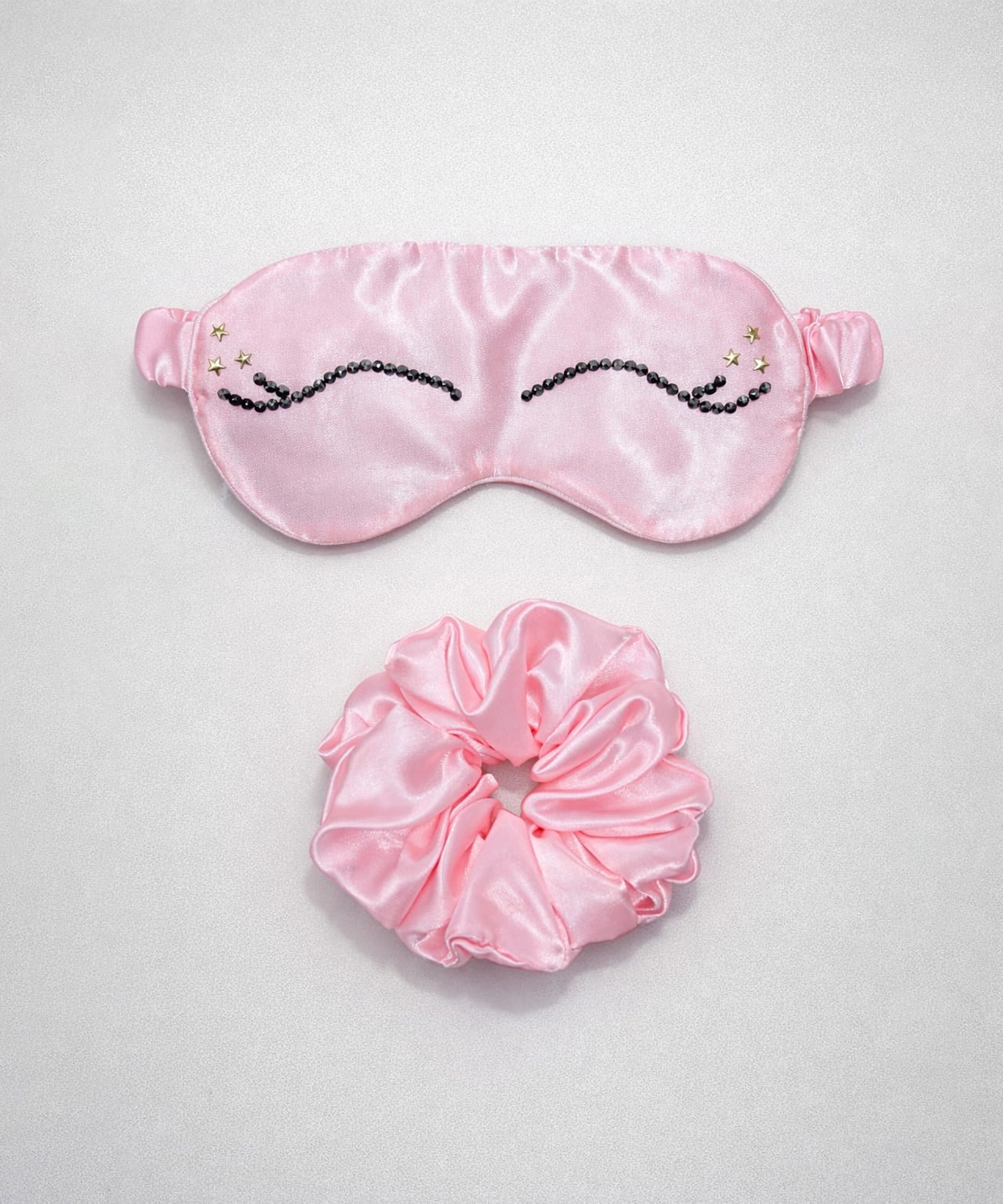 Eyes Embellished Eyemask With Scrunchie - Pink