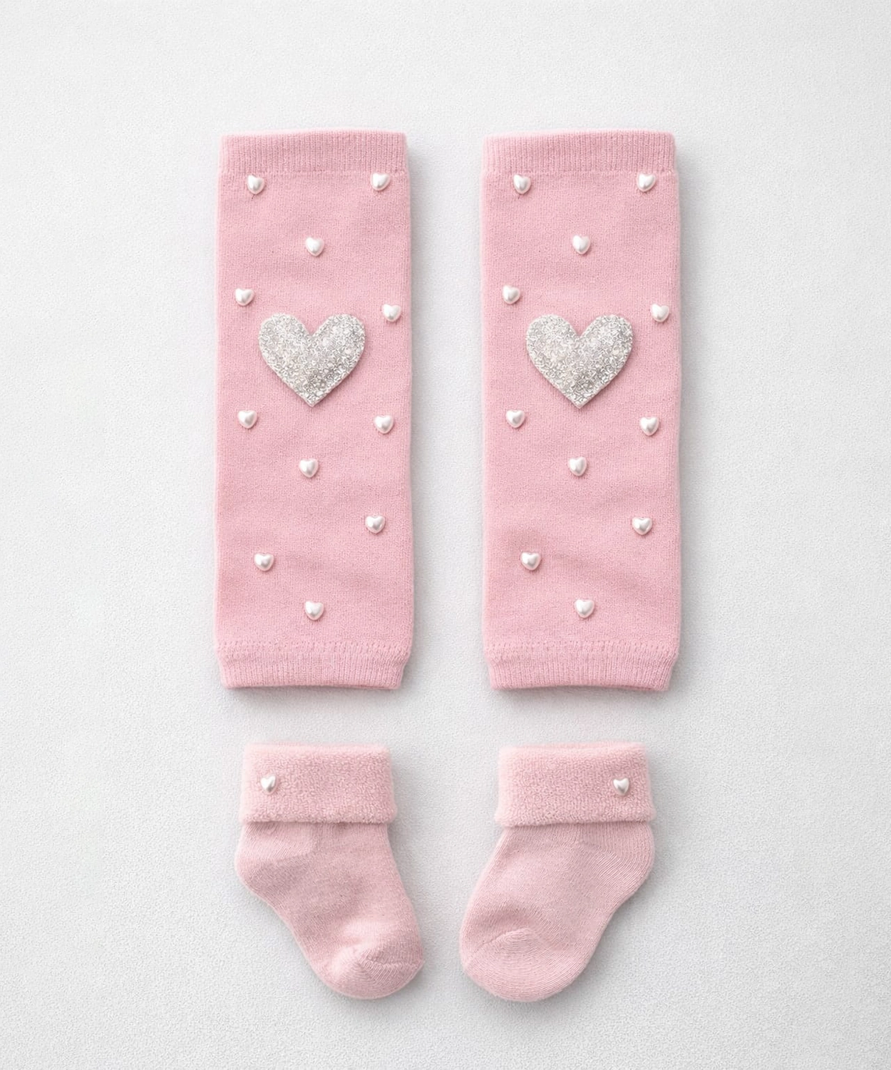 Heart Legwarmers With Socks - Light Pink