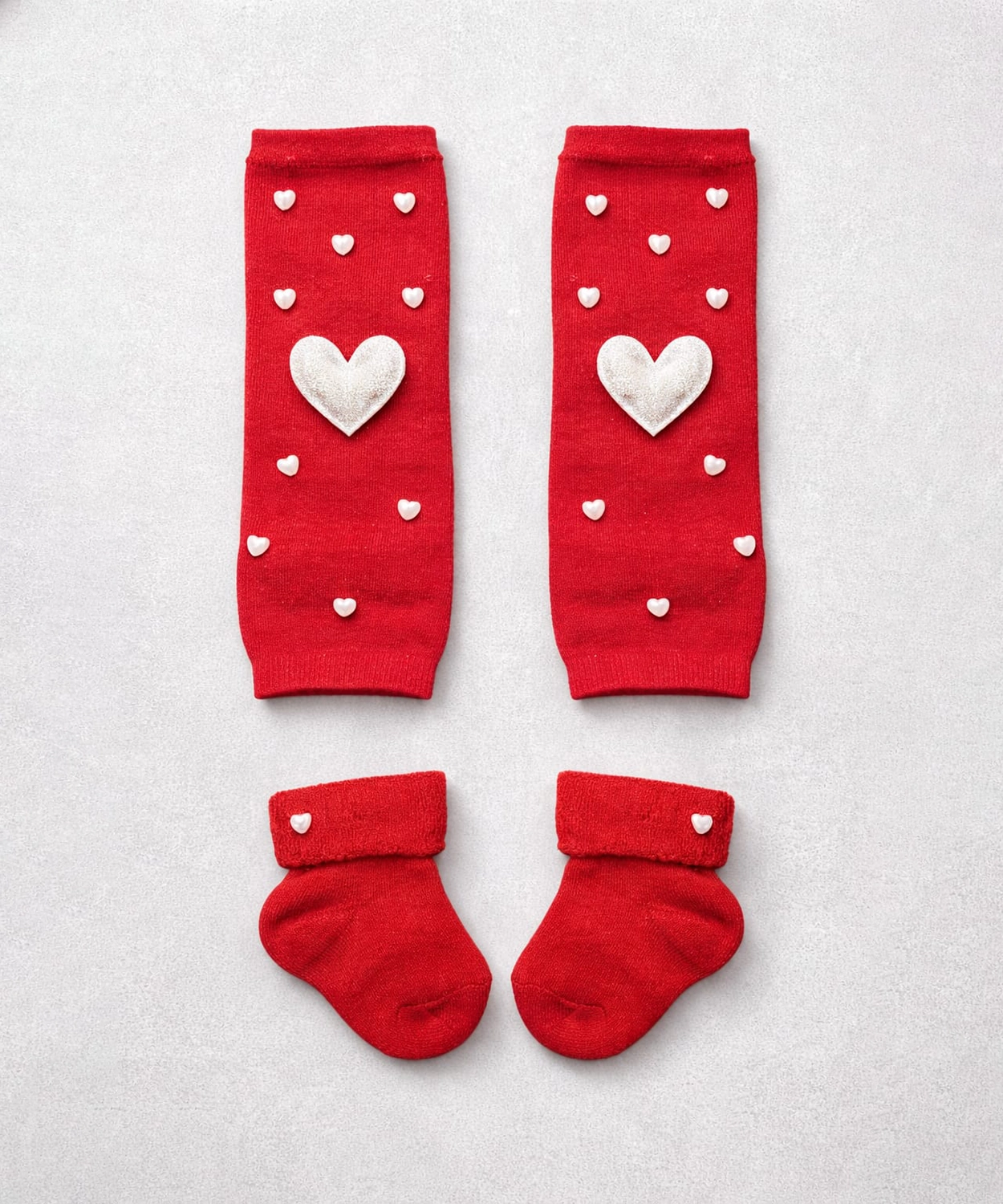 Heart Legwarmers With Socks - Red