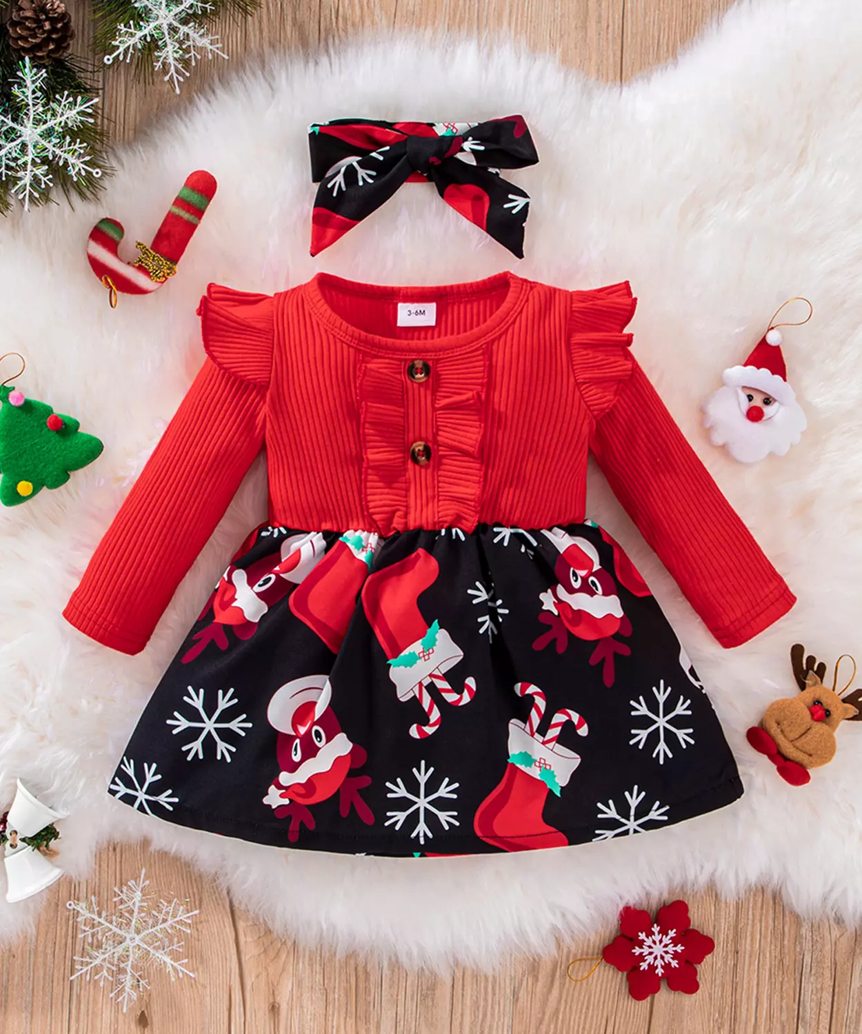 Baby Girl Santa Stocking Dress With Matching Headband