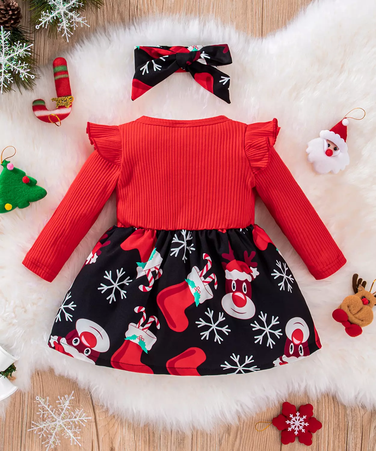 Baby Girl Santa Stocking Dress With Matching Headband