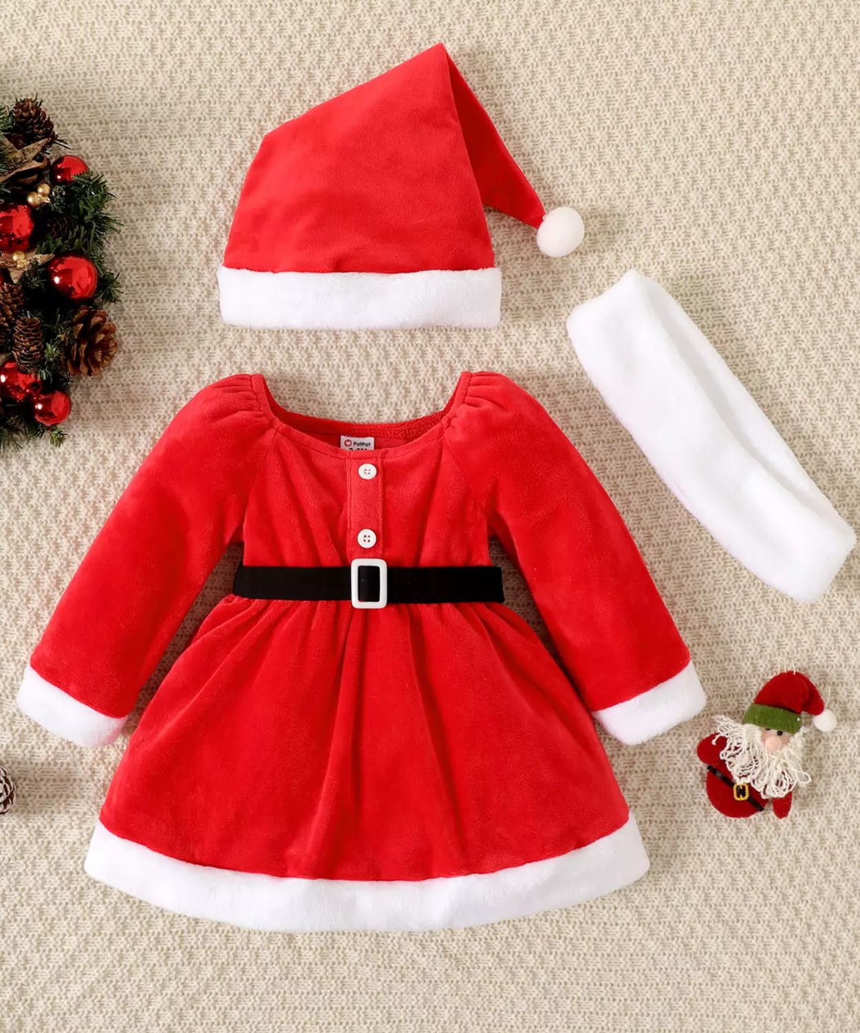 Baby Girl Cute Santa Dress With Hood And Muffler
