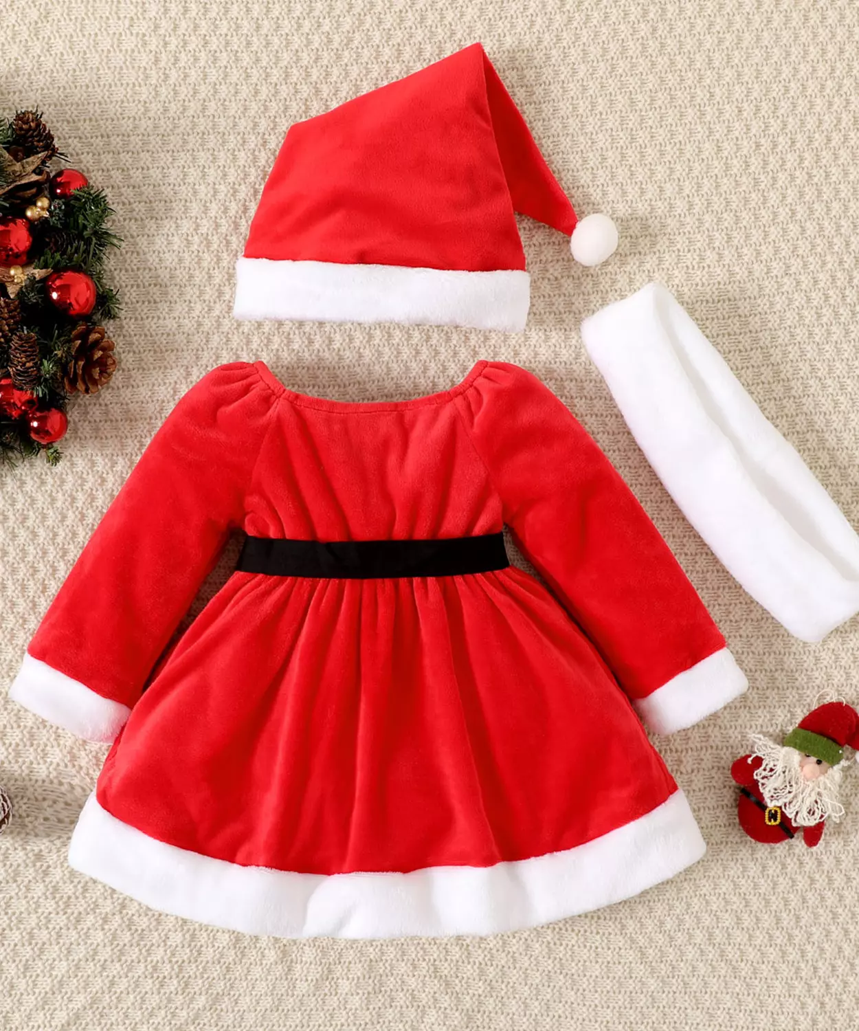Baby Girl Cute Santa Dress With Hood And Muffler