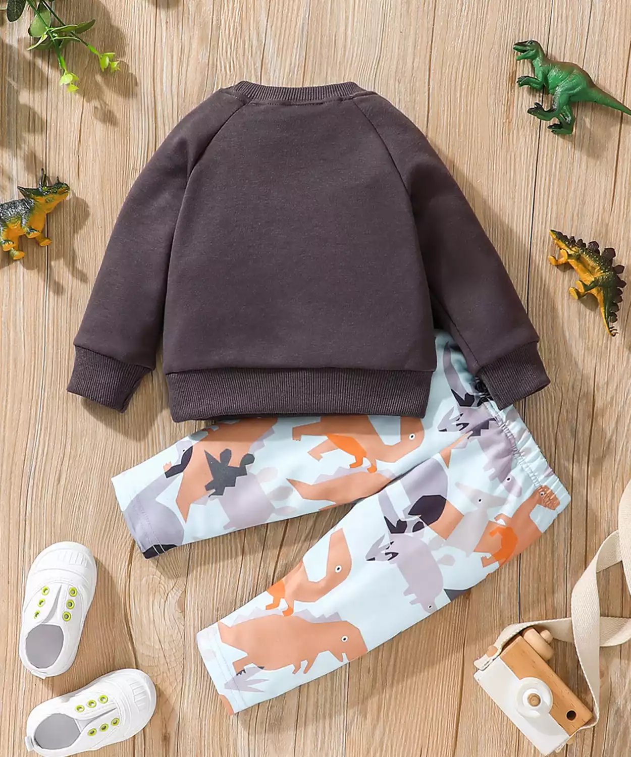 Baby Boy Dinosaur Printed Cotton Sweatshirt And Pant Set