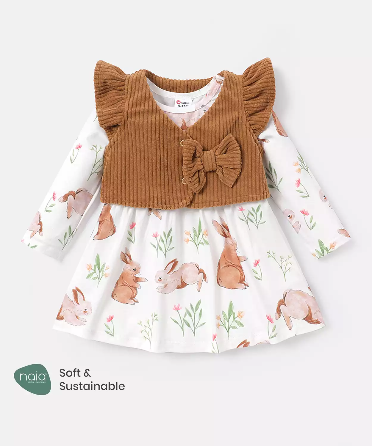 Baby Girl Rabbit Printed Frock With Half Corduroy Jacket