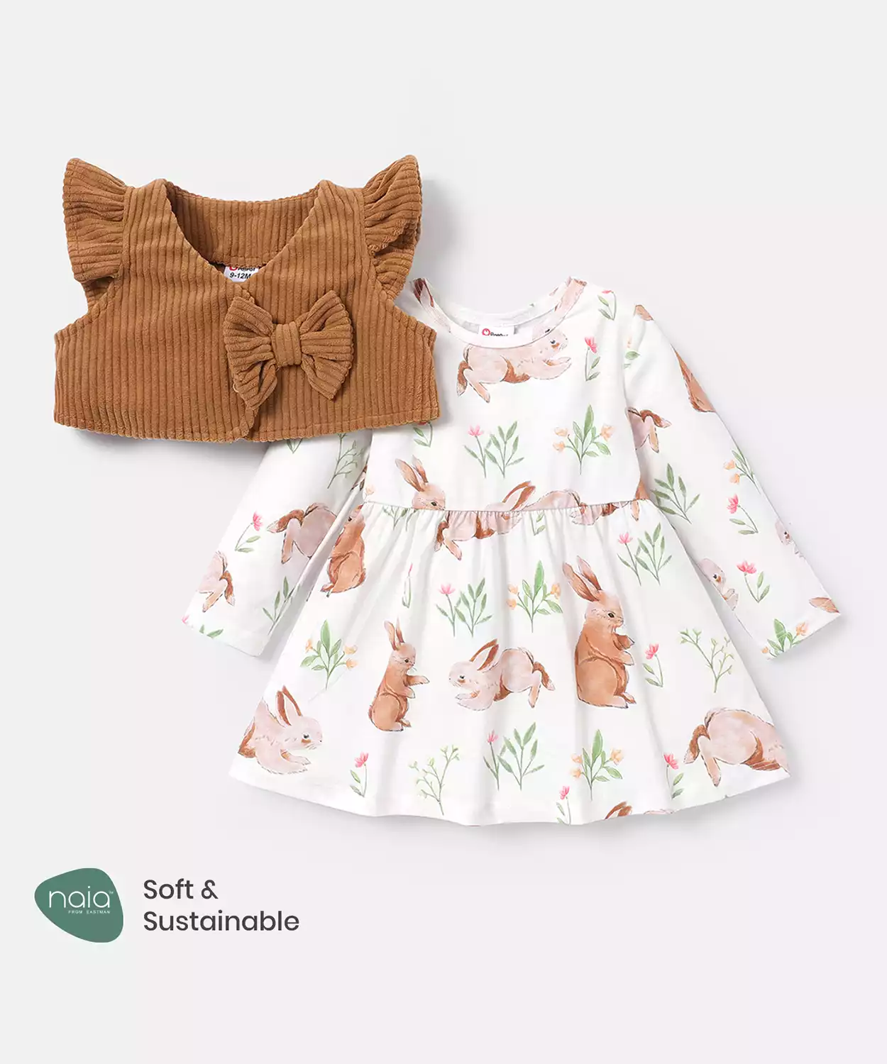 Baby Girl Rabbit Printed Frock With Half Corduroy Jacket