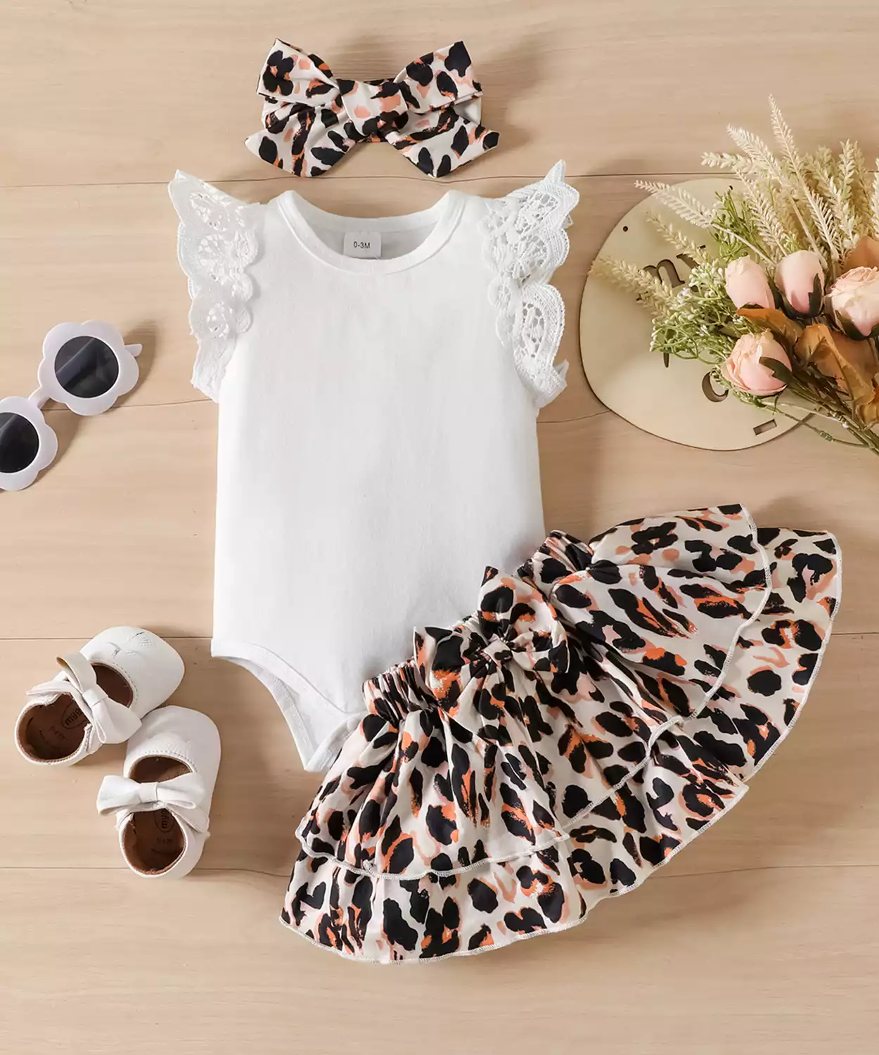 Baby Girl Leopard Romper And Skirt Set