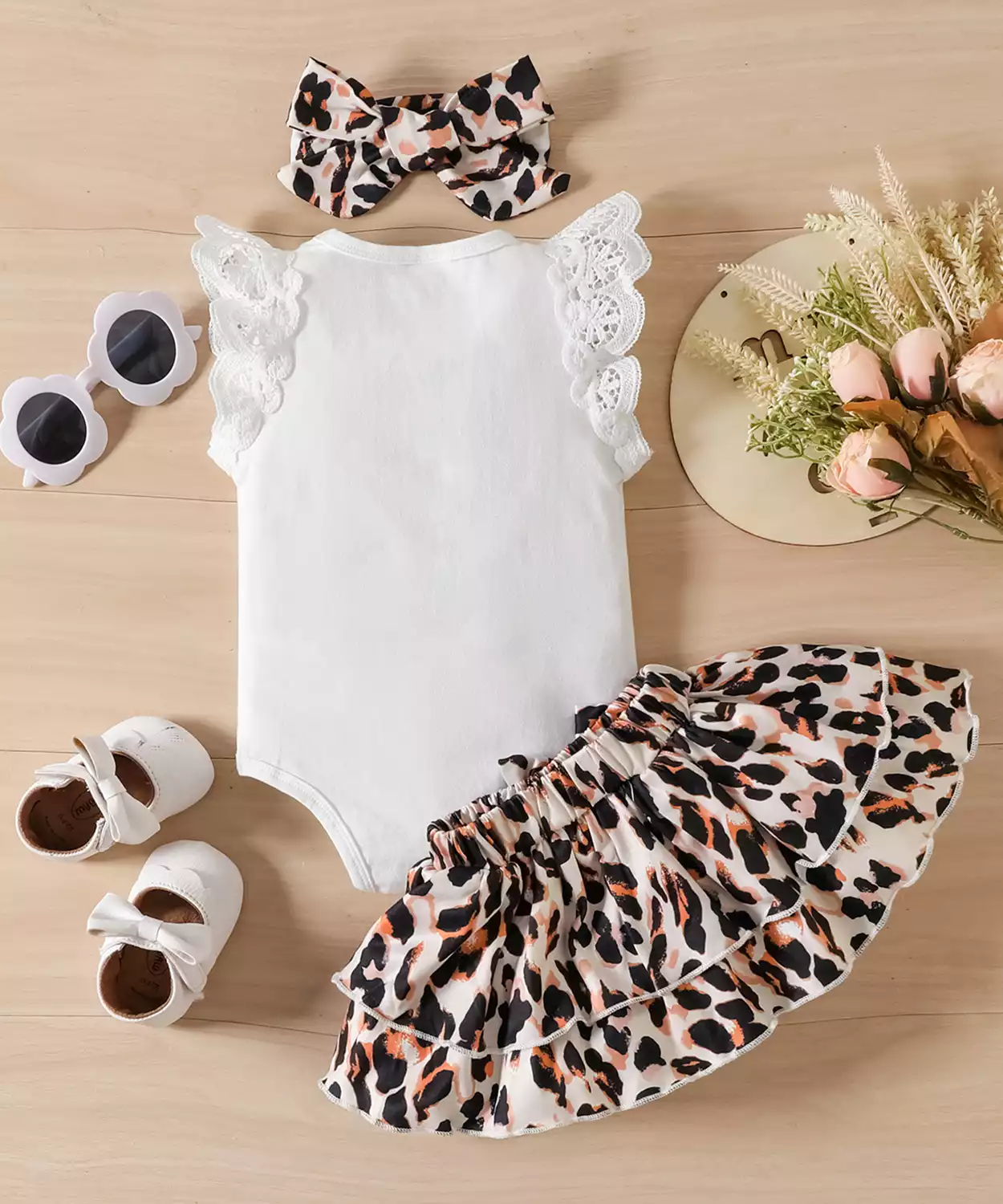 Baby Girl Leopard Romper And Skirt Set