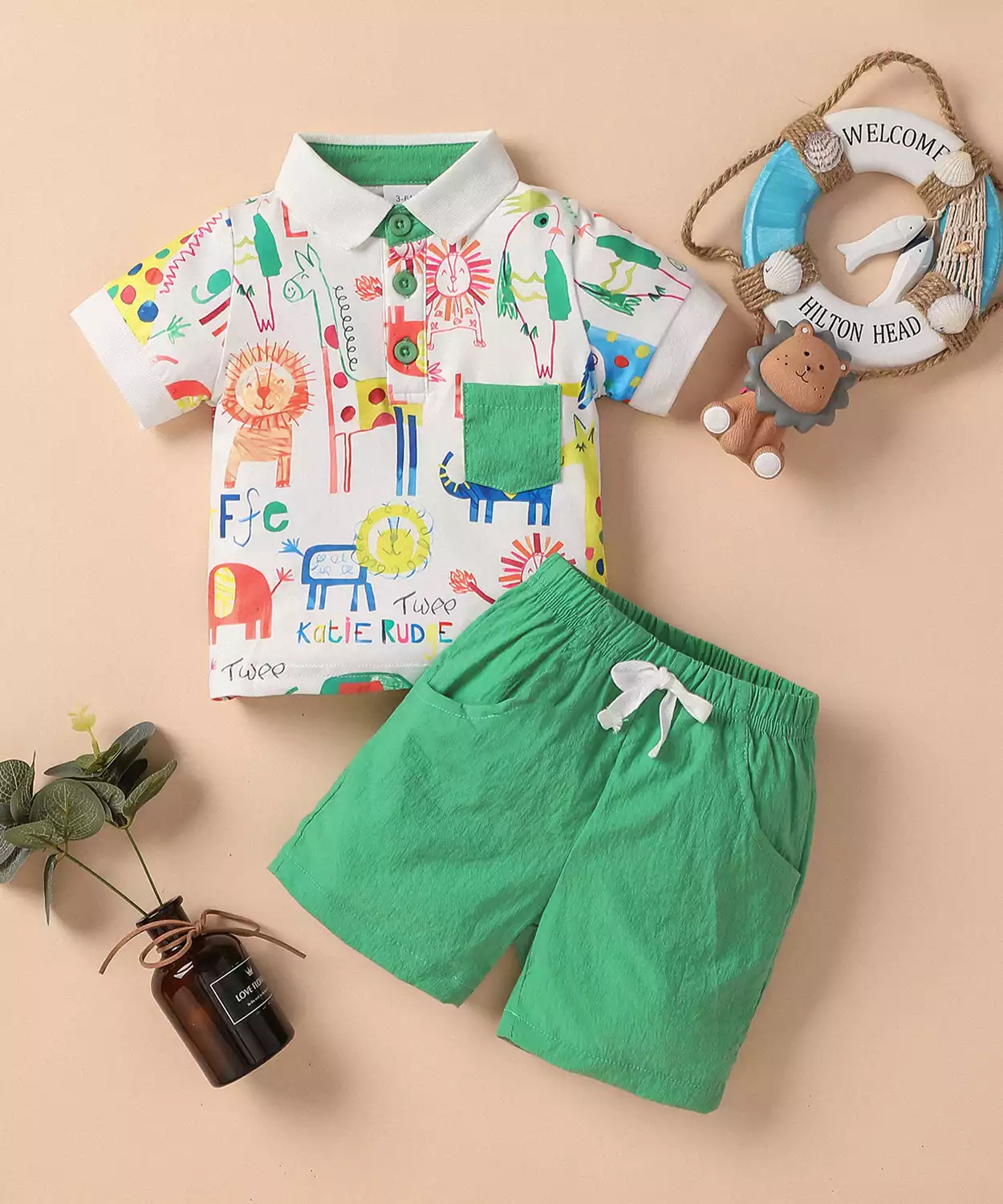 Baby Boy Animal Printed T-Shirt And Shorts Set