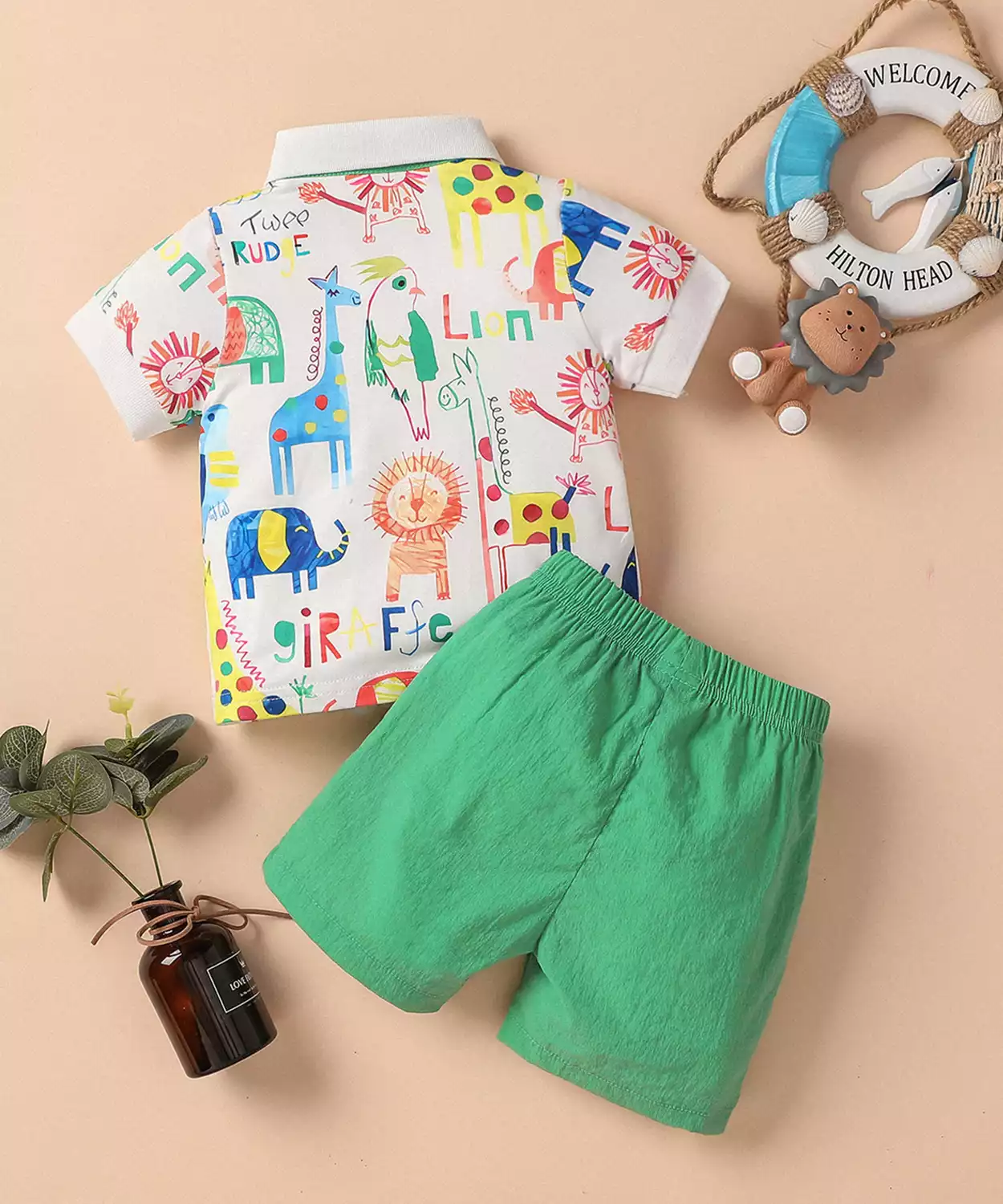 Baby Boy Animal Printed T-Shirt And Shorts Set