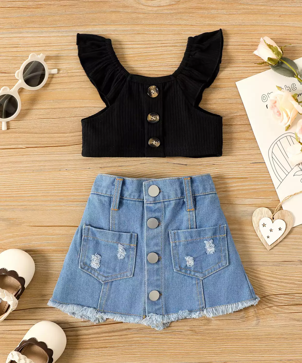 Baby Girl 2Pc Top And Denim Skirt Set