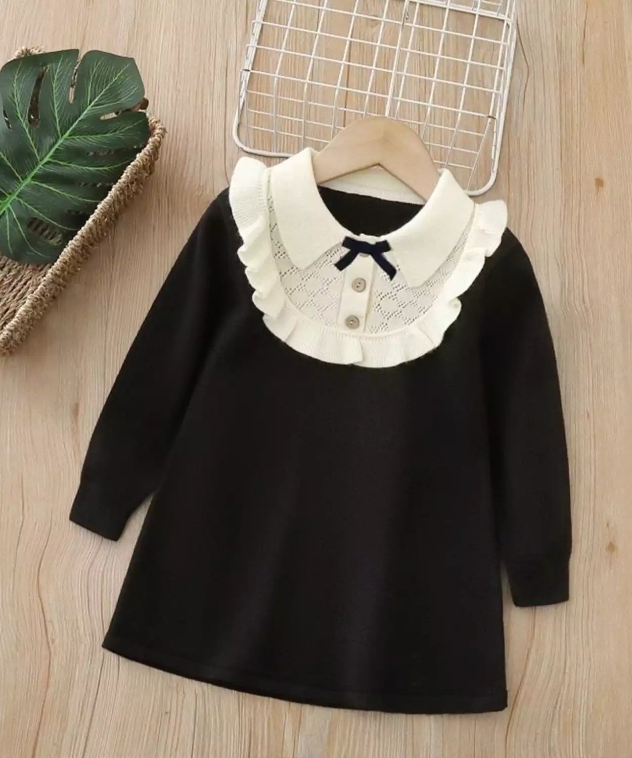 Toddler Girl Ruffle Collar Style Formal Frock With Bow