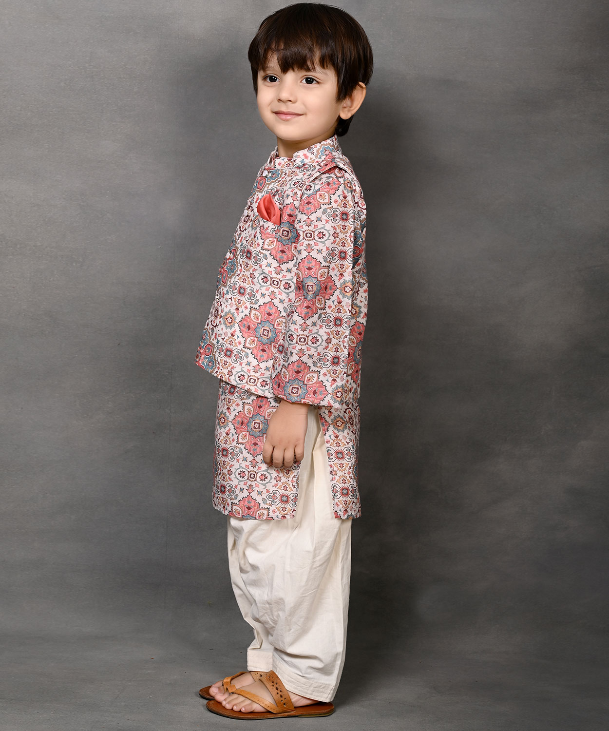 Abstract Geometrical Print Nehru Jacket with Kurta & Pathani Salwar Set