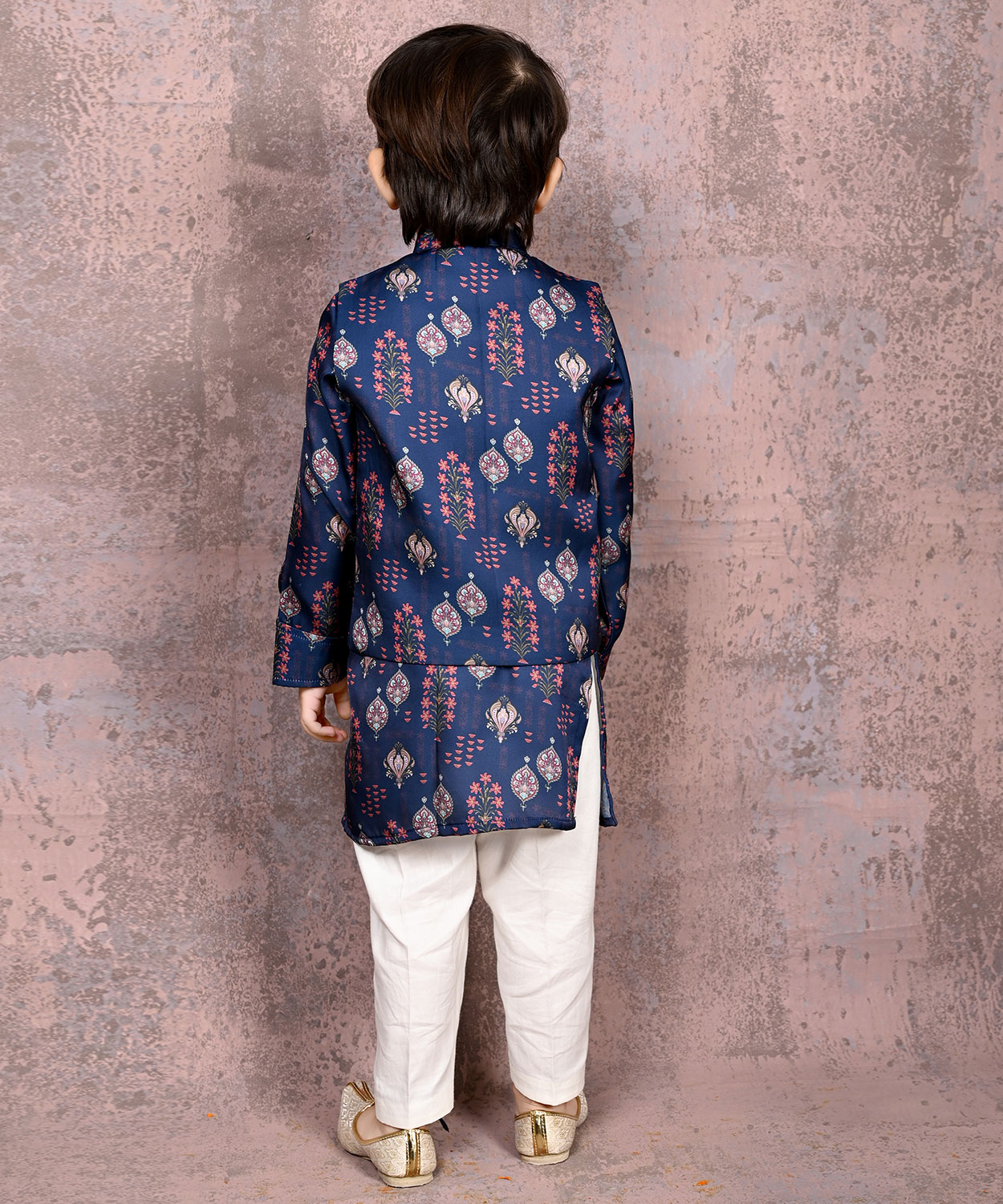 Mughal Print Nehru Jacket with matching Kurta & Pant Set