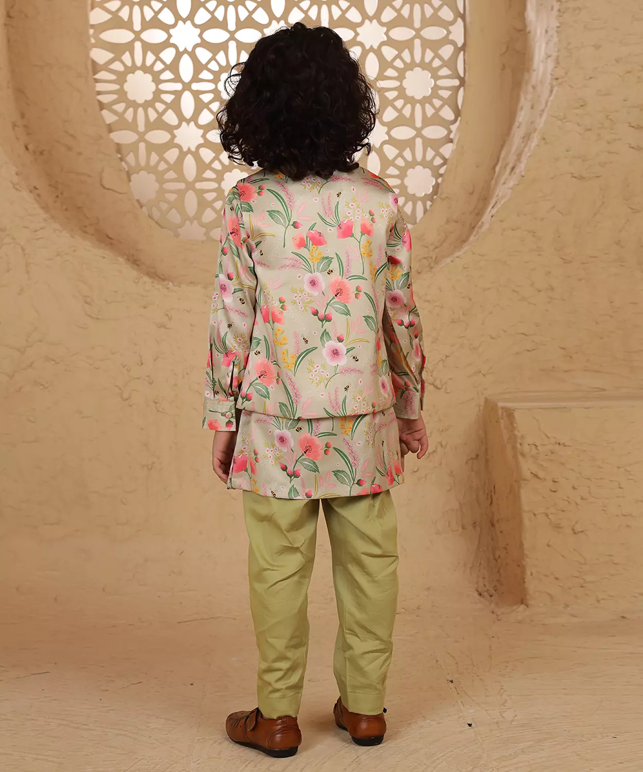 Neembagh Print Open Jacket With Matching Kurta & Pant Set