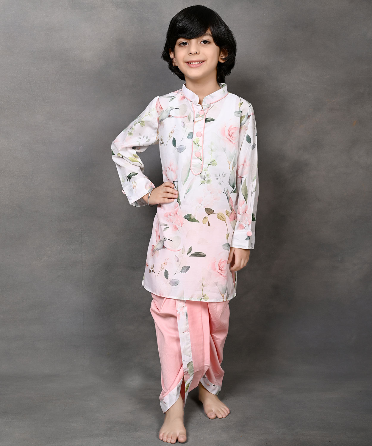 Hummingbird Print Kurta & Dhoti Set